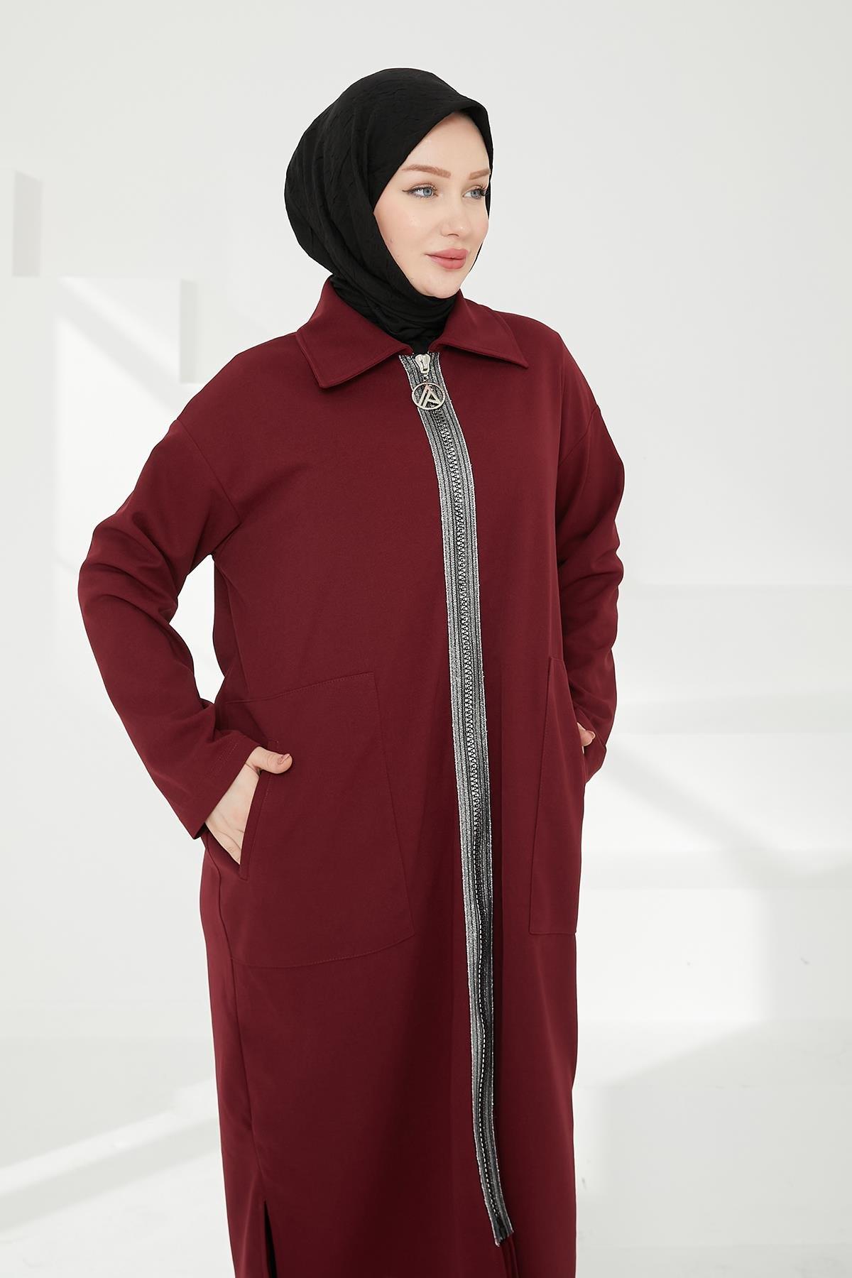 ARMİNE TREND Boydan Fermuarlı Giy Çık-Bordo 24KT412