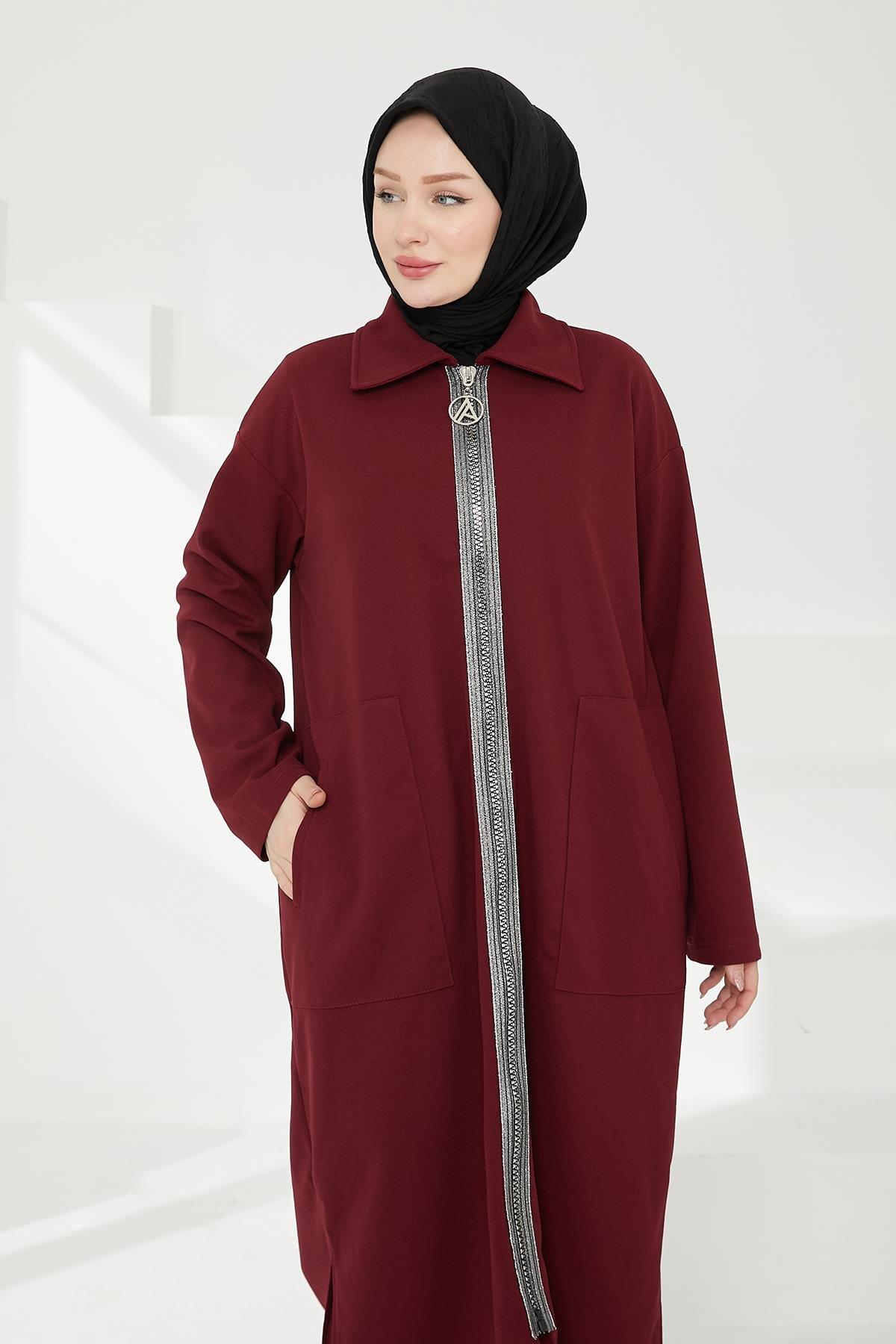 ARMİNE TREND Boydan Fermuarlı Giy Çık-Bordo 24KT412