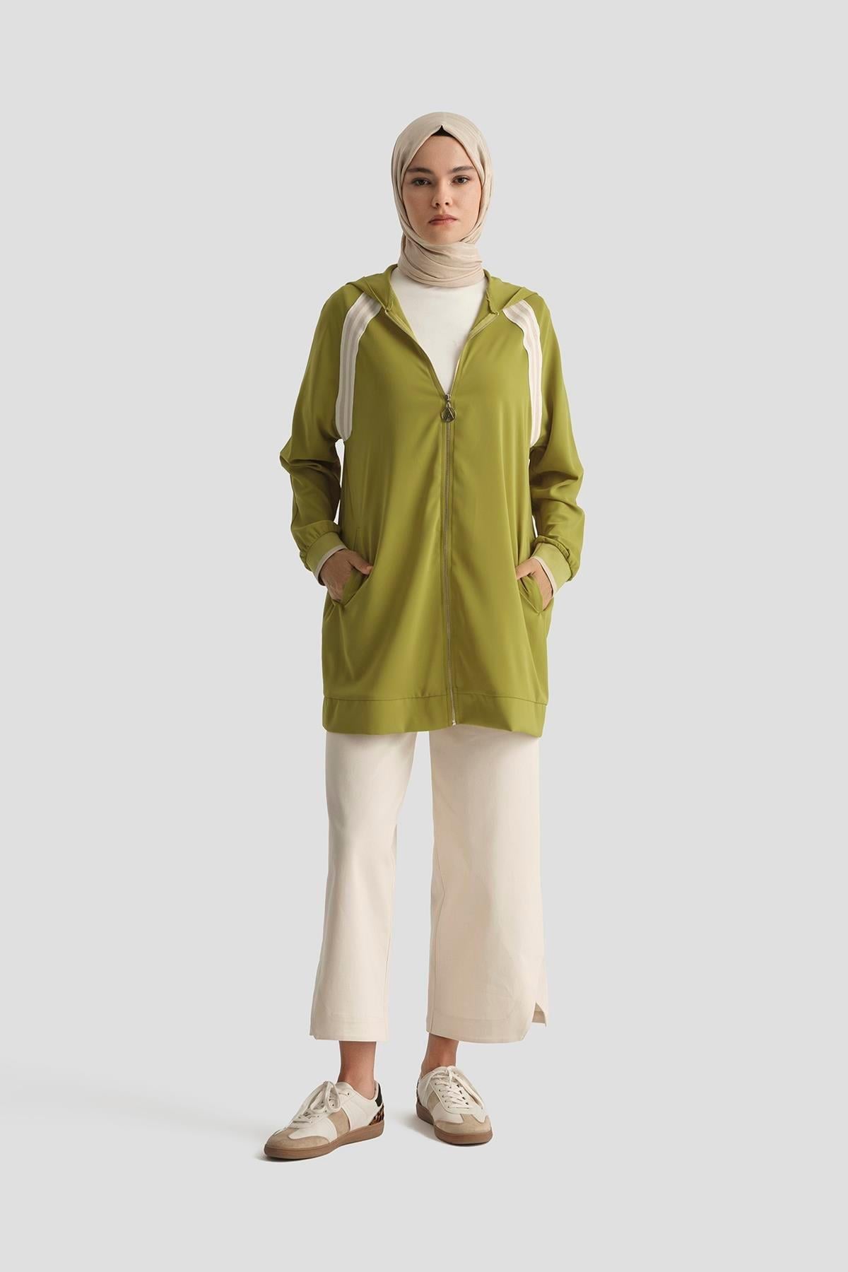 ARMİNE TREND Boydan Fermuarlı Kapüşonlu Tunik-Olive 25YT409