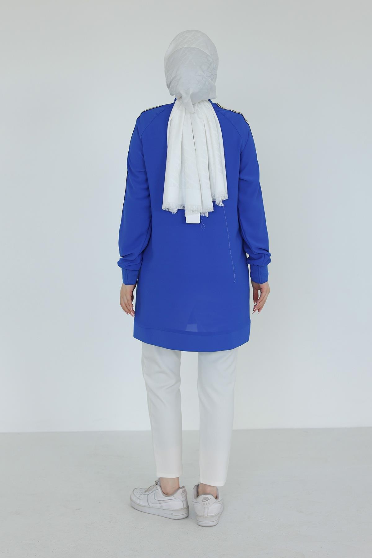 ARMİNE TREND Boydan Fermuarlı Kolları Ribanalı Tunik-Saks 25YT414