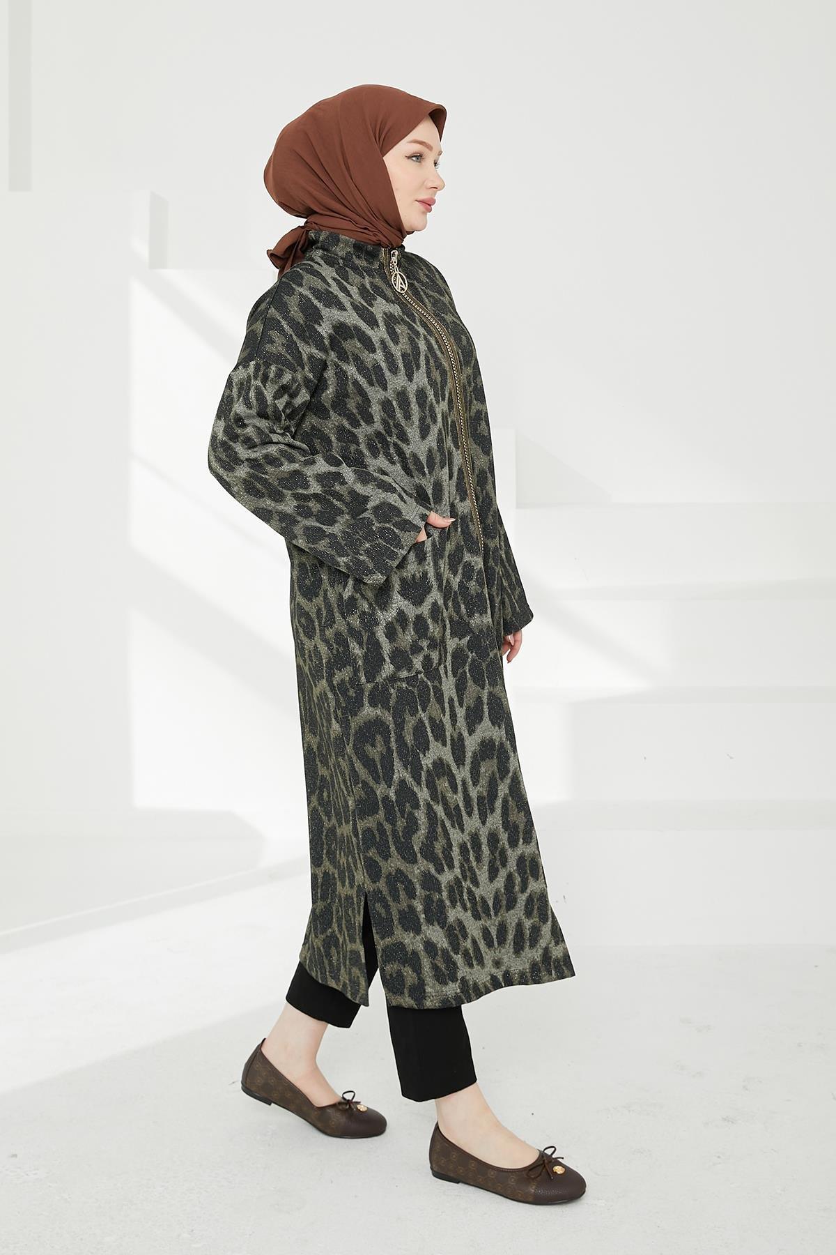 ARMİNE TREND Boydan Fermuarlı Salaş Kesim Giy Çık-Leopar 24KT525