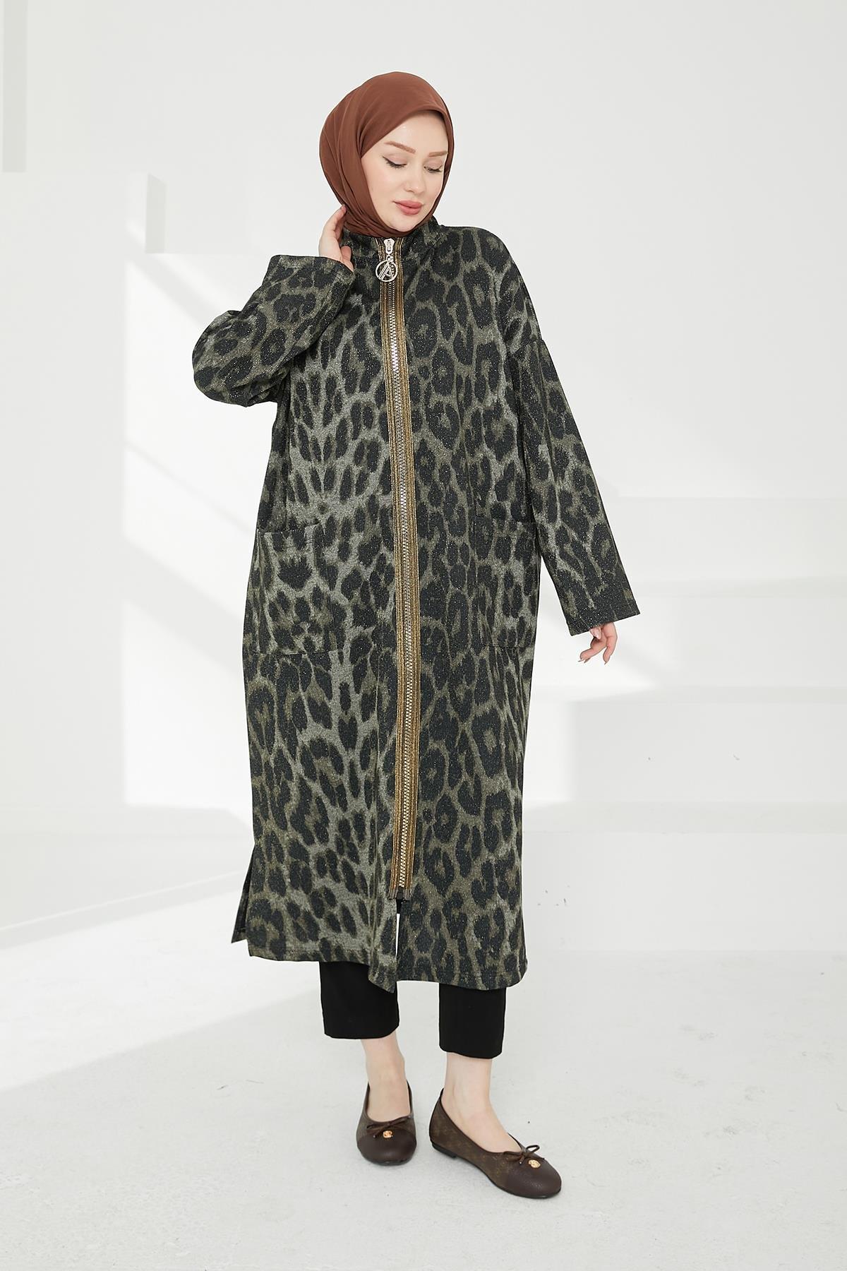 ARMİNE TREND Boydan Fermuarlı Salaş Kesim Giy Çık-Leopar 24KT525