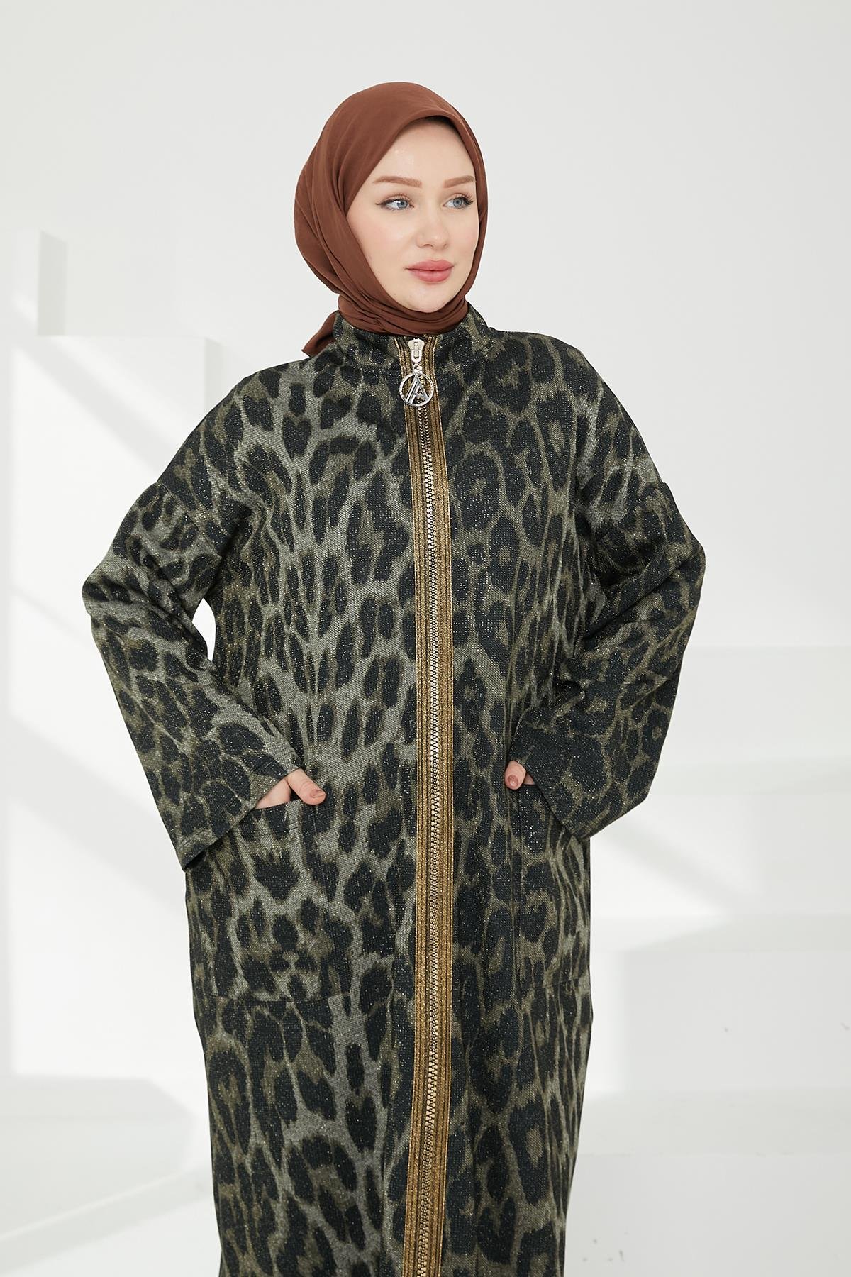 ARMİNE TREND Boydan Fermuarlı Salaş Kesim Giy Çık-Leopar 24KT525