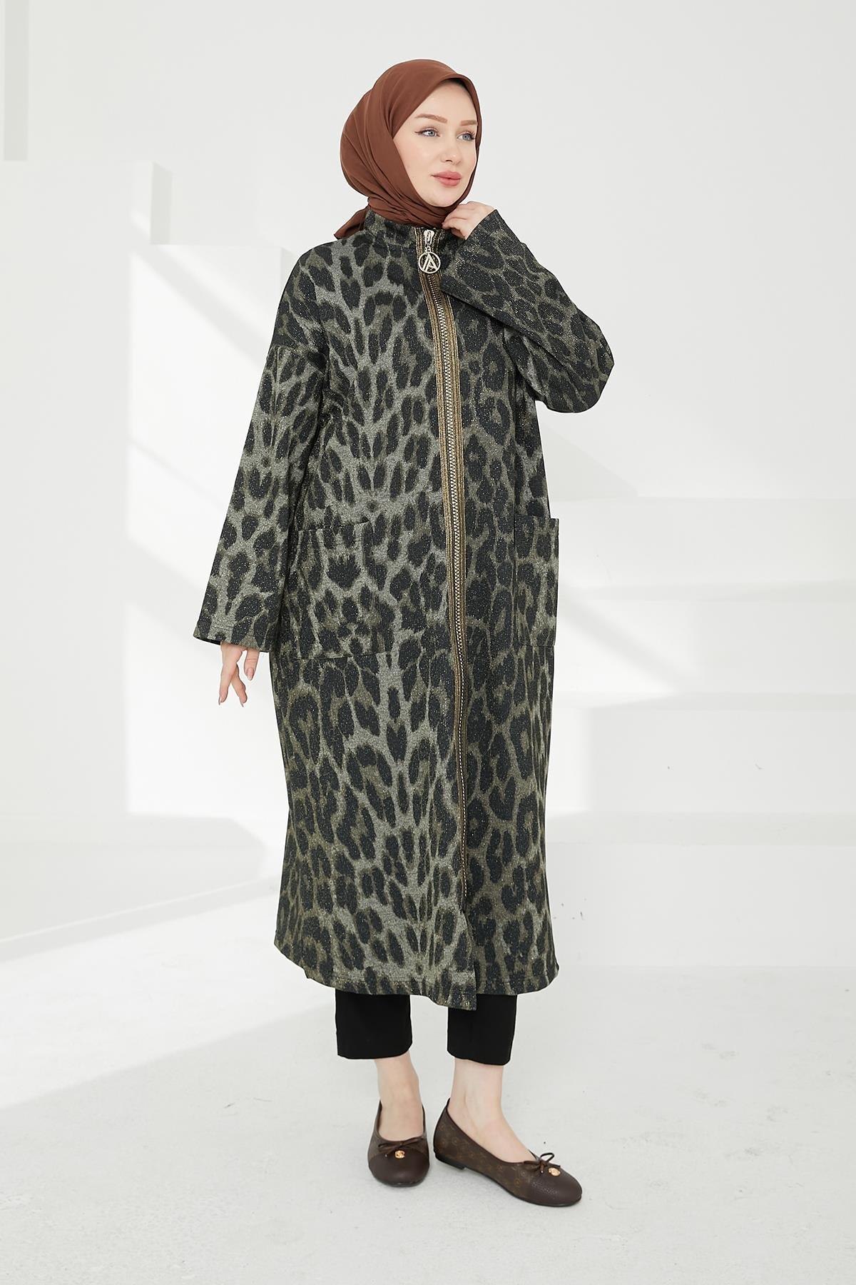 ARMİNE TREND Boydan Fermuarlı Salaş Kesim Giy Çık-Leopar 24KT525