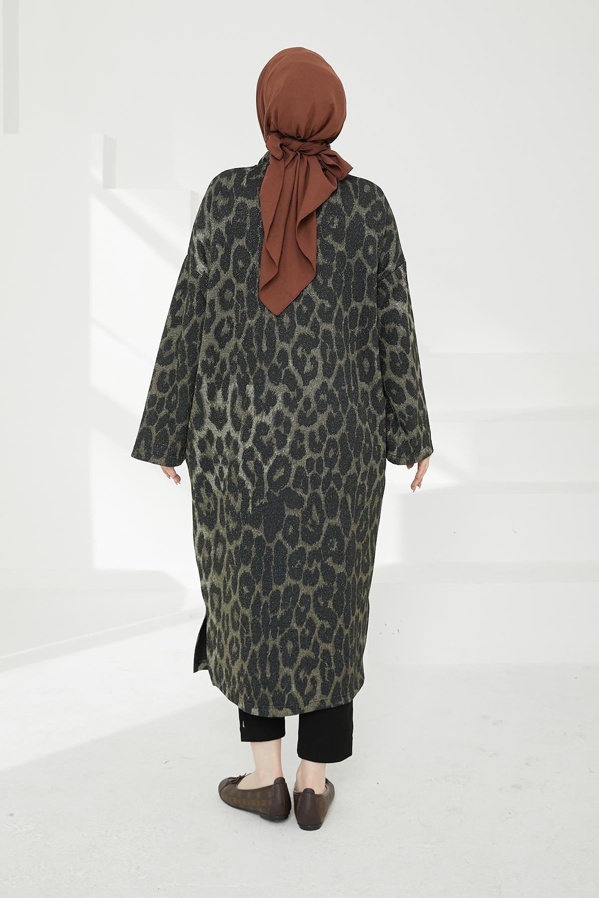 ARMİNE TREND Boydan Fermuarlı Salaş Kesim Giy Çık-Leopar 24KT525