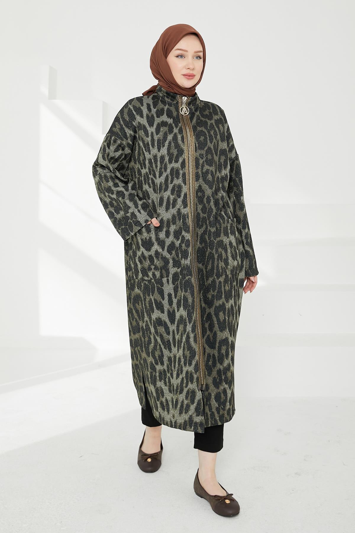 ARMİNE TREND Boydan Fermuarlı Salaş Kesim Giy Çık-Leopar 24KT525
