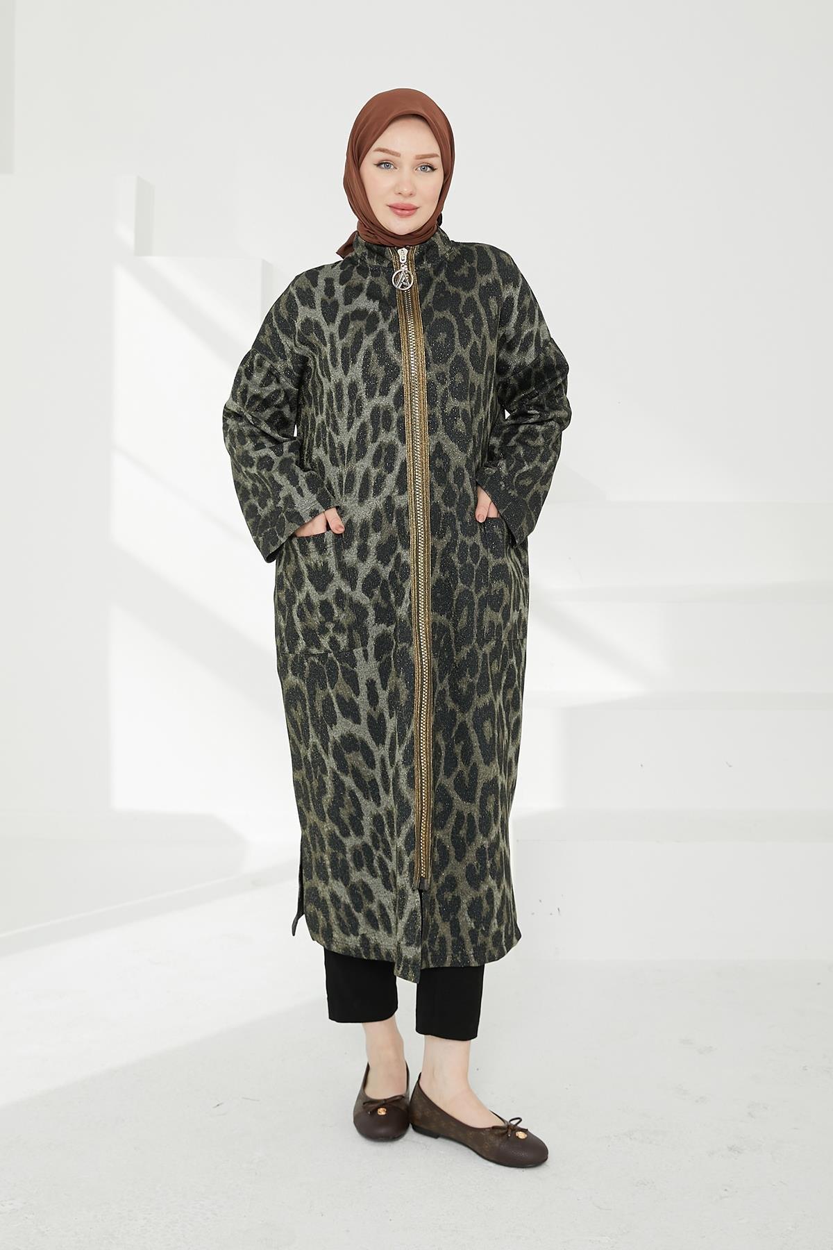 ARMİNE TREND Boydan Fermuarlı Salaş Kesim Giy Çık-Leopar 24KT525