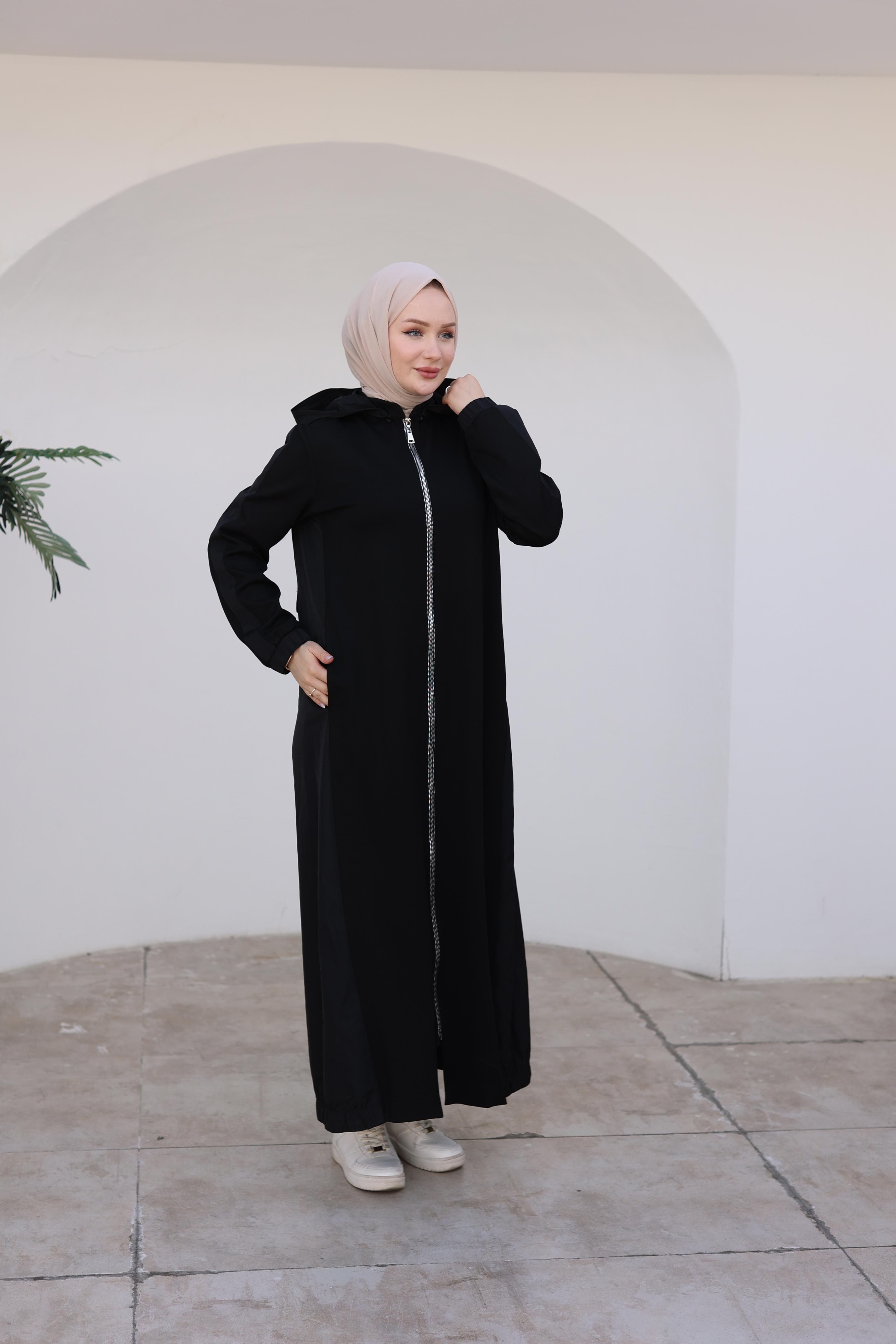 ARMİNE TREND Boydan Fermuarlı Seyyar Kapüşonlu Giy Çık-Siyah 24KT810
