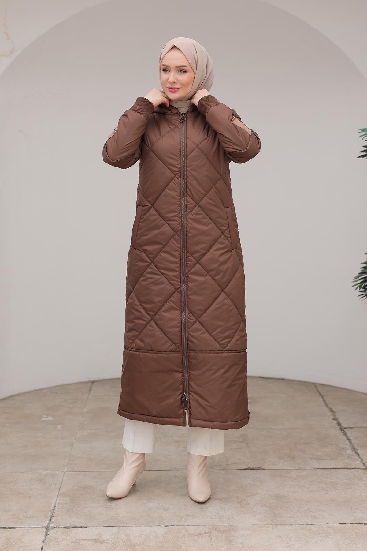 ARMİNE TREND Boydan Fermuarlı Şişme Kapitone Desenli Mont Taba 24KT710