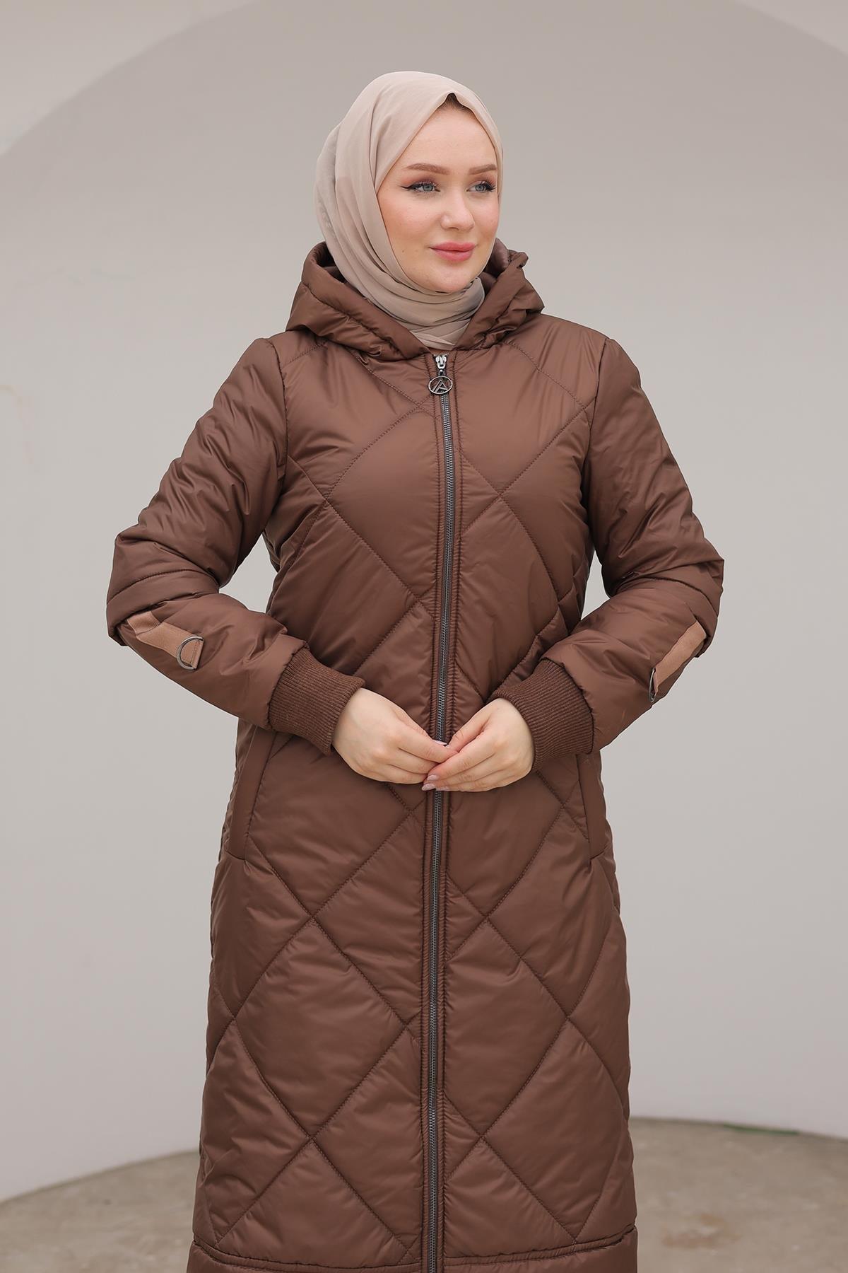 ARMİNE TREND Boydan Fermuarlı Şişme Kapitone Desenli Mont Taba 24KT710