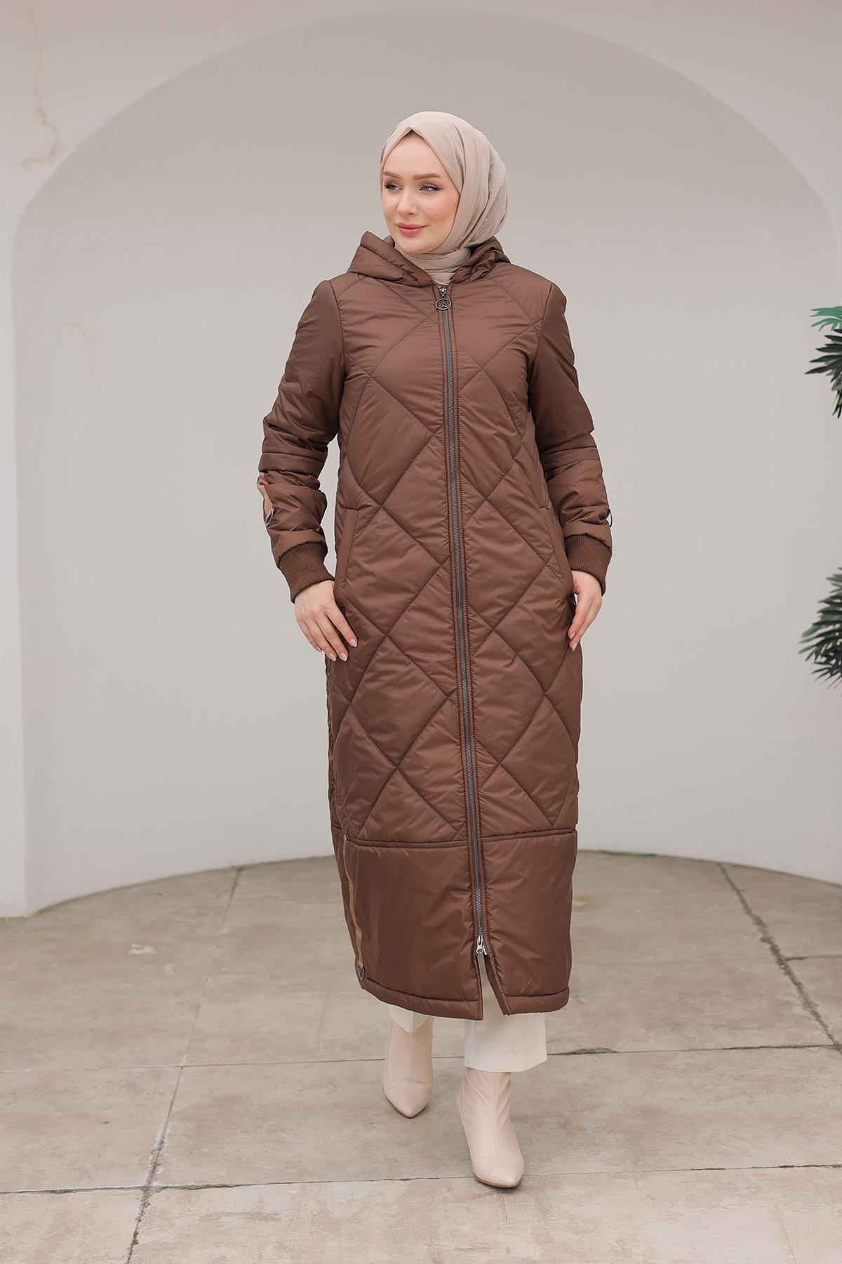 ARMİNE TREND Boydan Fermuarlı Şişme Kapitone Desenli Mont Taba 24KT710