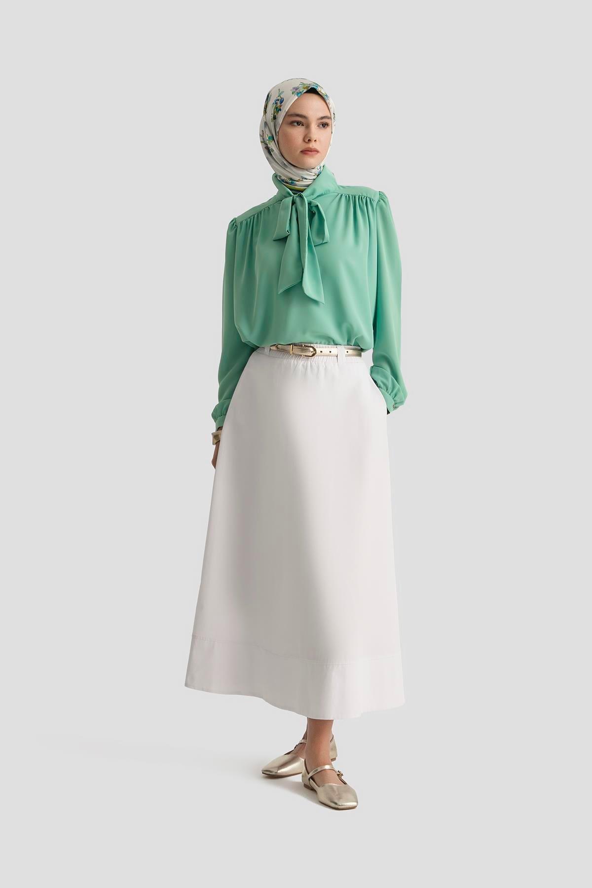 ARMİNE TREND Boyun Kurdele Desenli Tunik-Mint 25YT303