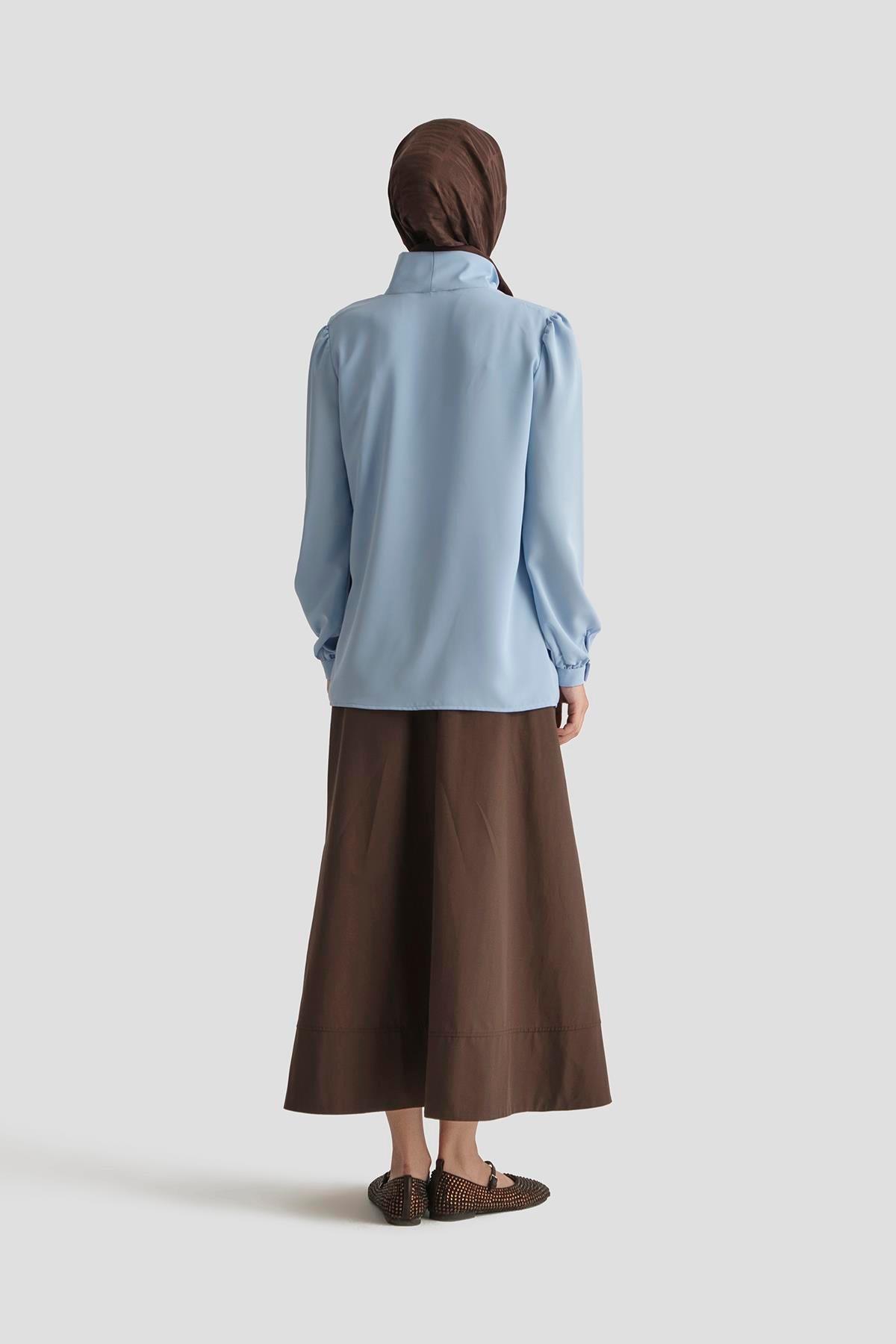 ARMİNE TREND Boyun Kurdele Desenli Tunik-Mavi 25YT303