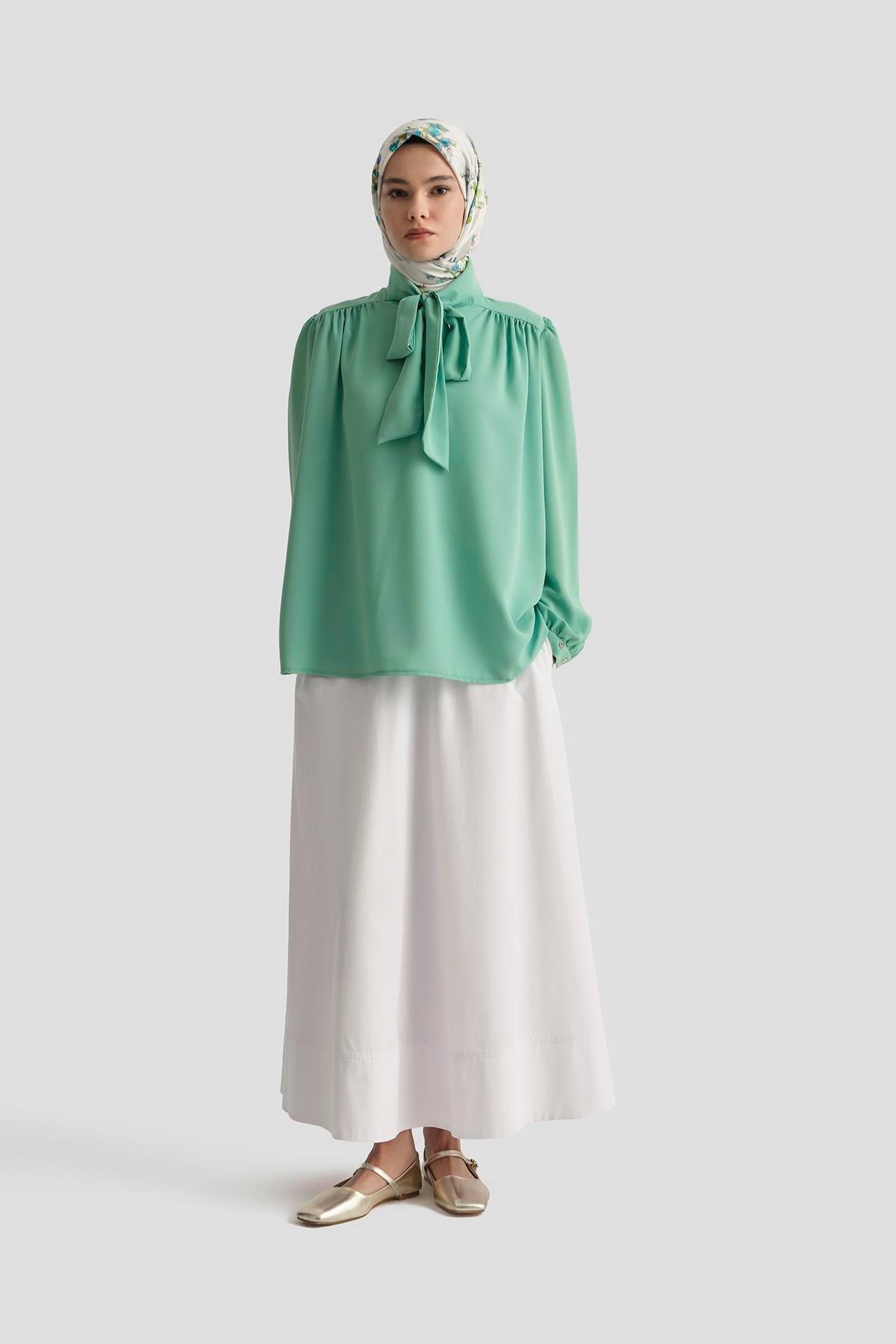 ARMİNE TREND Boyun Kurdele Desenli Tunik-Mint 25YT303