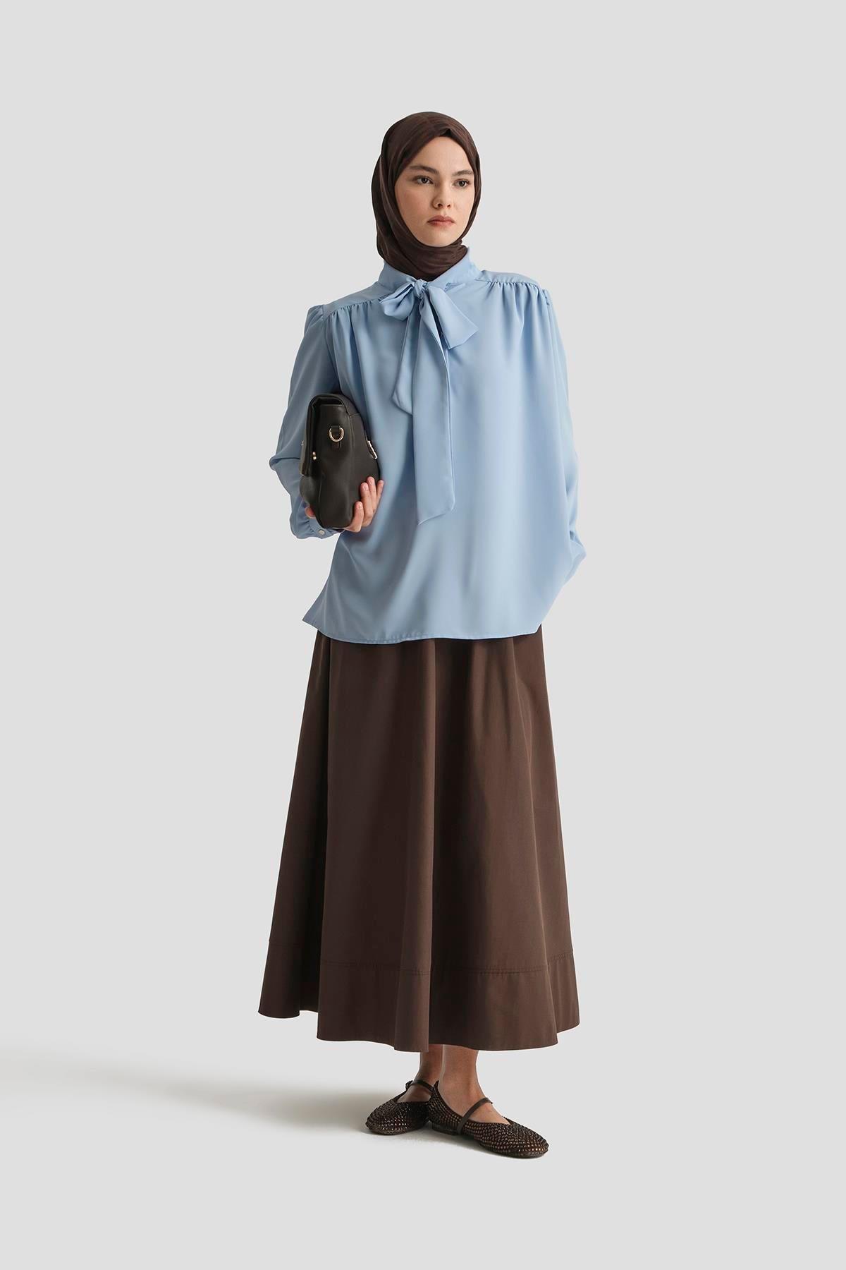 ARMİNE TREND Boyun Kurdele Desenli Tunik-Mavi 25YT303