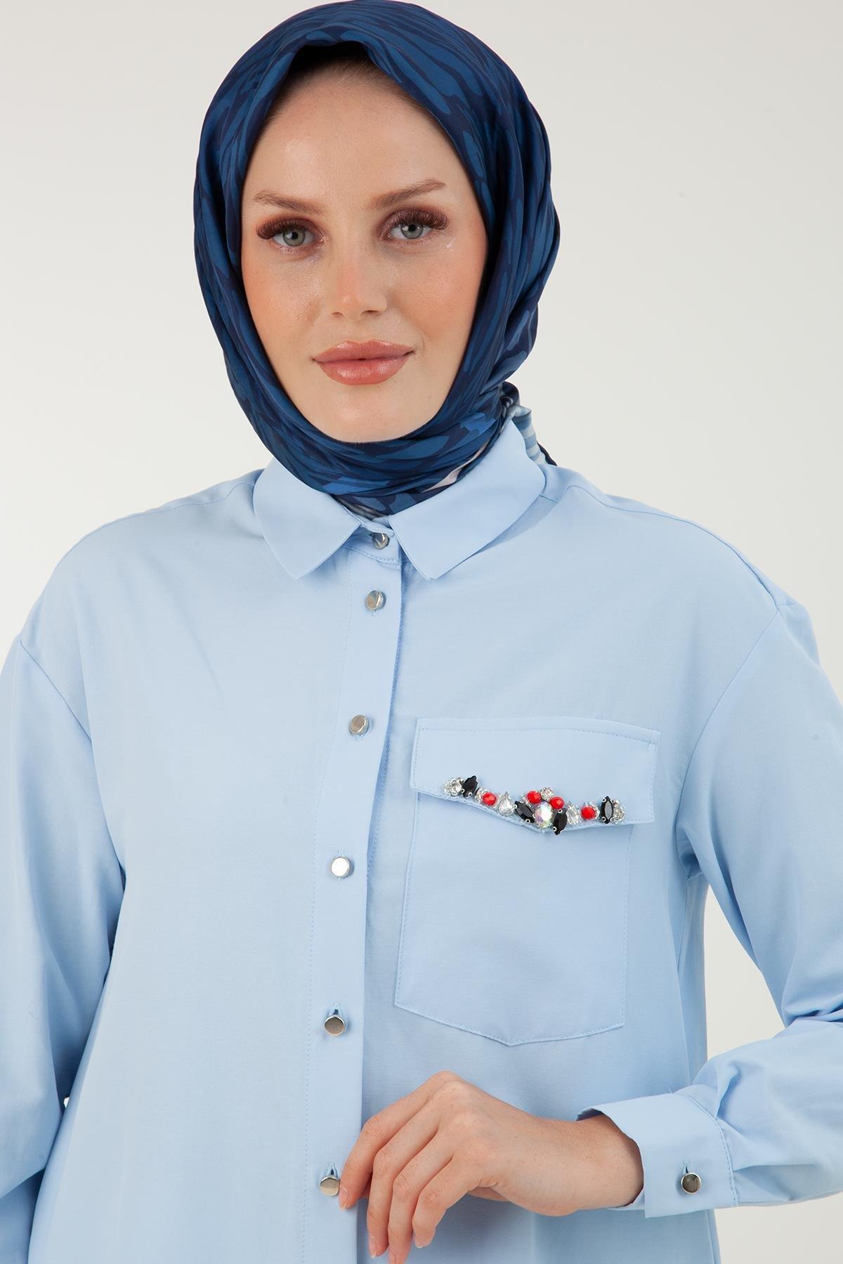 ARMİNE TREND Cebi Taş Detaylı Tunik-Bebe Mavisi 23YT441