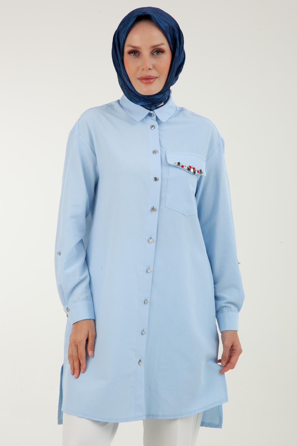 ARMİNE TREND Cebi Taş Detaylı Tunik-Bebe Mavisi 23YT441