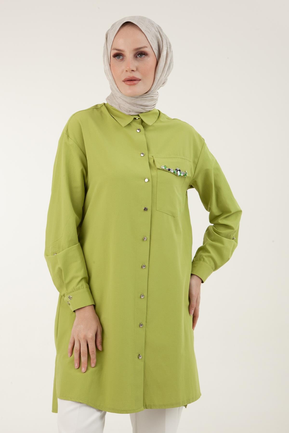 ARMİNE TREND Cebi Taş Detaylı Tunik-Fıstık 23YT441