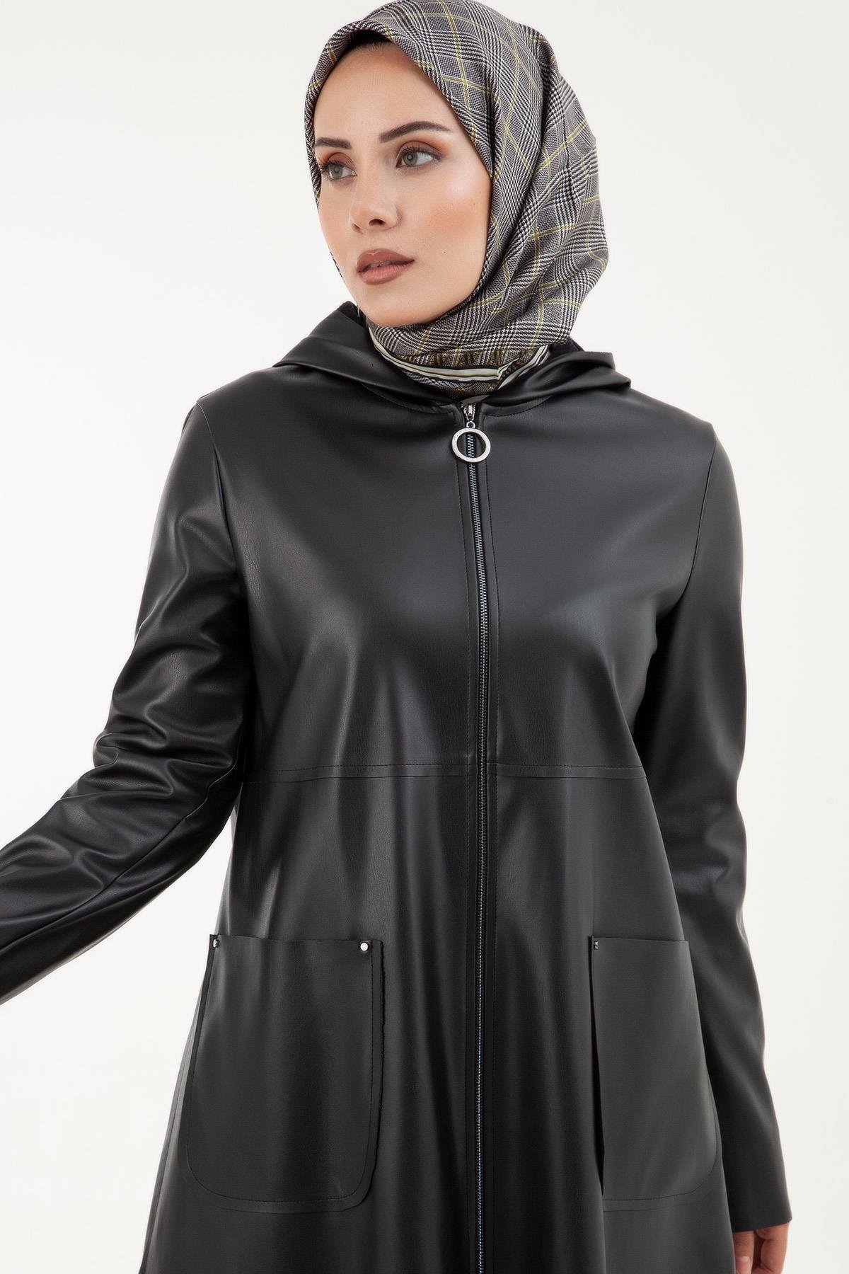 ARMİNE TREND Cep Detaylı Deri Kap-Siyah 23KT715