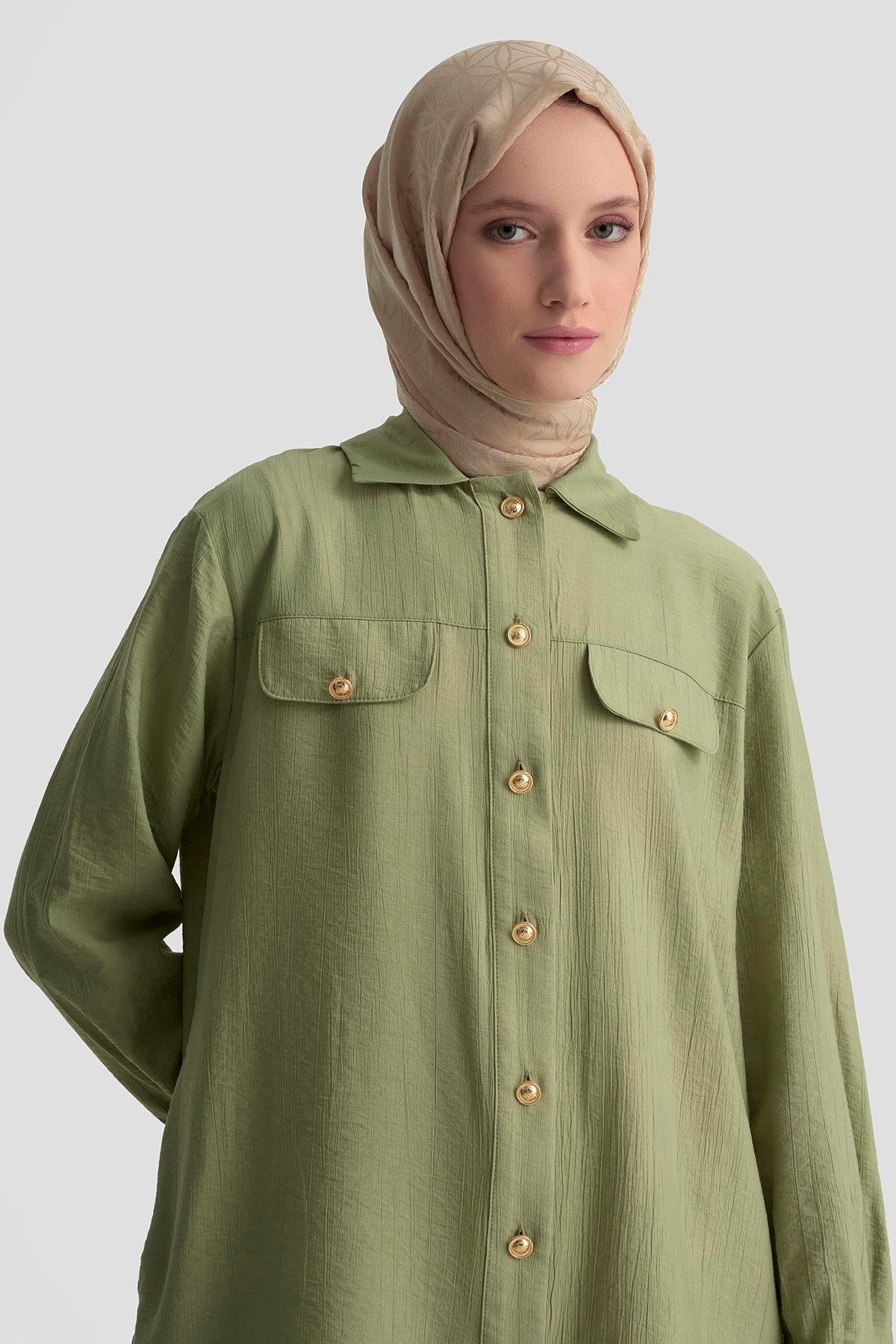 ARMİNE TREND Cep Detaylı Düğmeli Tunik-Küf Yeşili 25YT4145