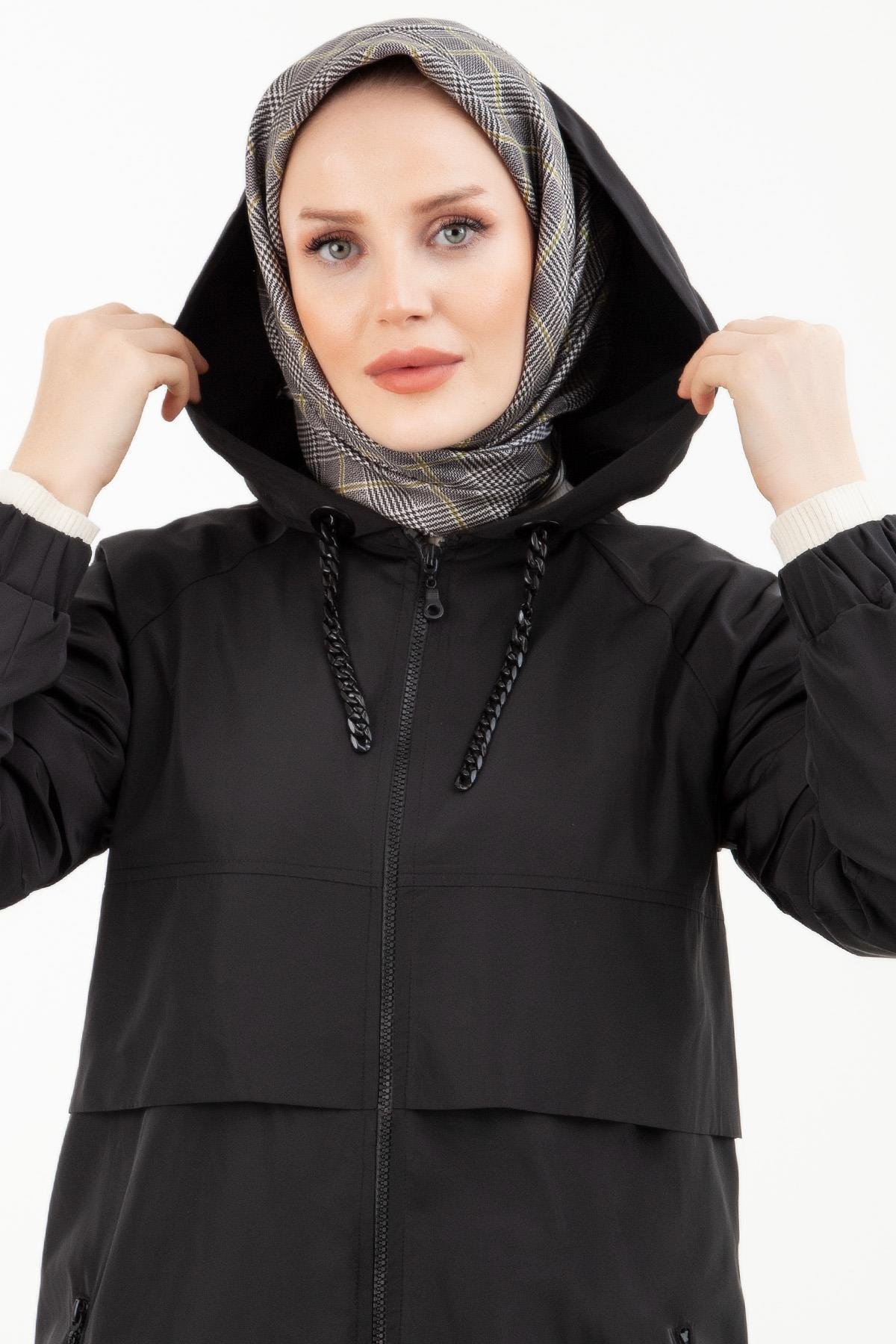 ARMİNE TREND Cep Detaylı Yağmurluk Kap-Siyah / Black 23KT751