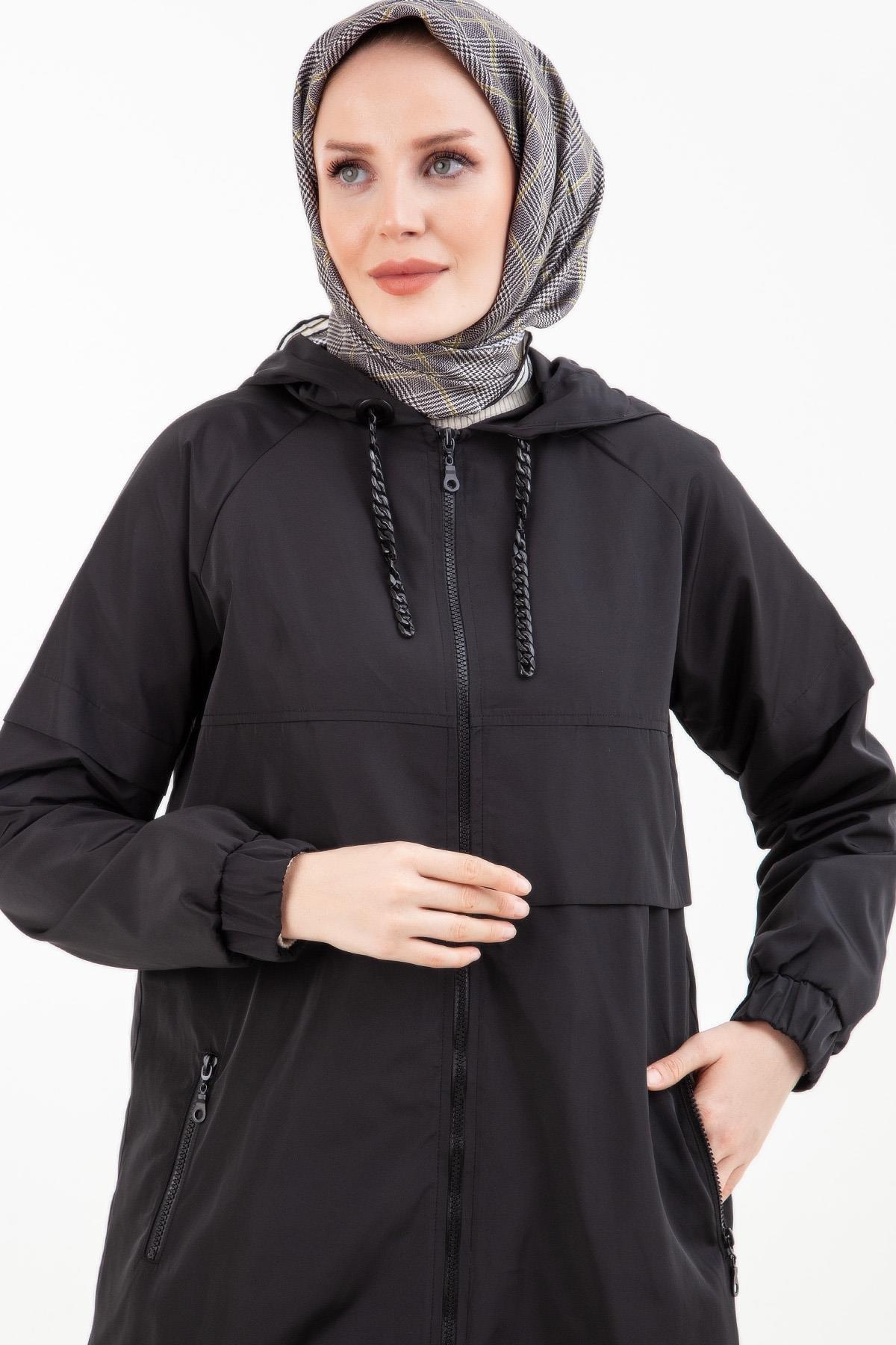 ARMİNE TREND Cep Detaylı Yağmurluk Kap-Siyah / Black 23KT751
