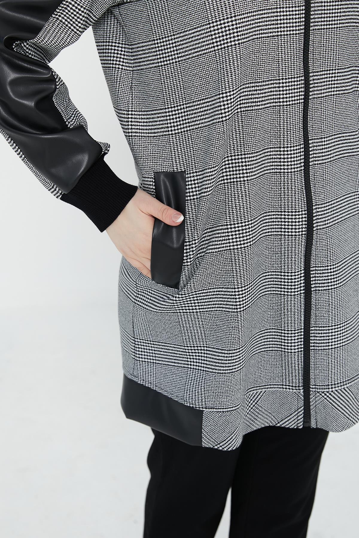 ARMİNE TREND Cepli Ekose Kare Desenli Tunik-Siyah 24KT465
