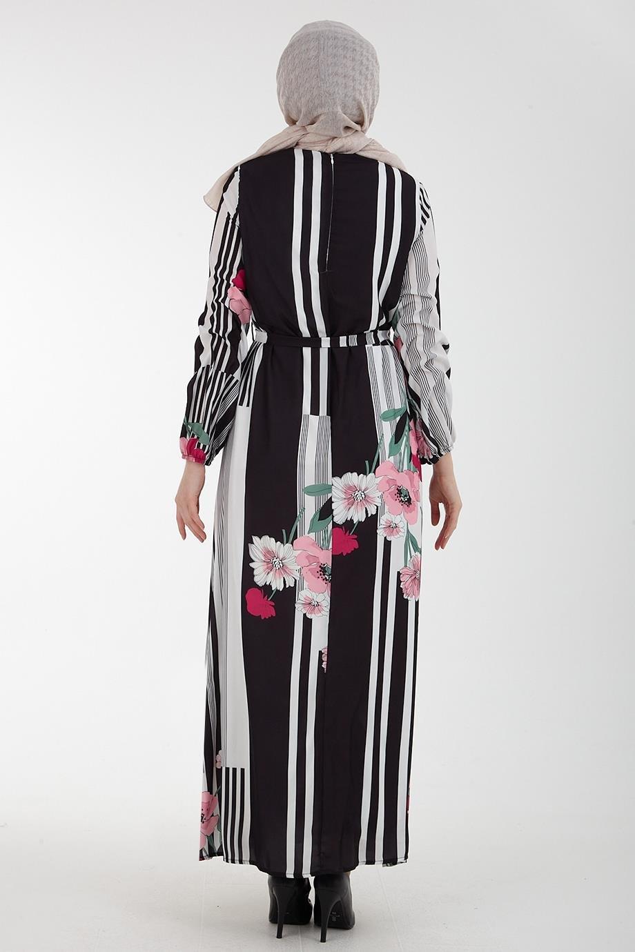ARMİNE TREND Çiçek Desenli Beli Kemerli Elbise-Pembe 22YT937