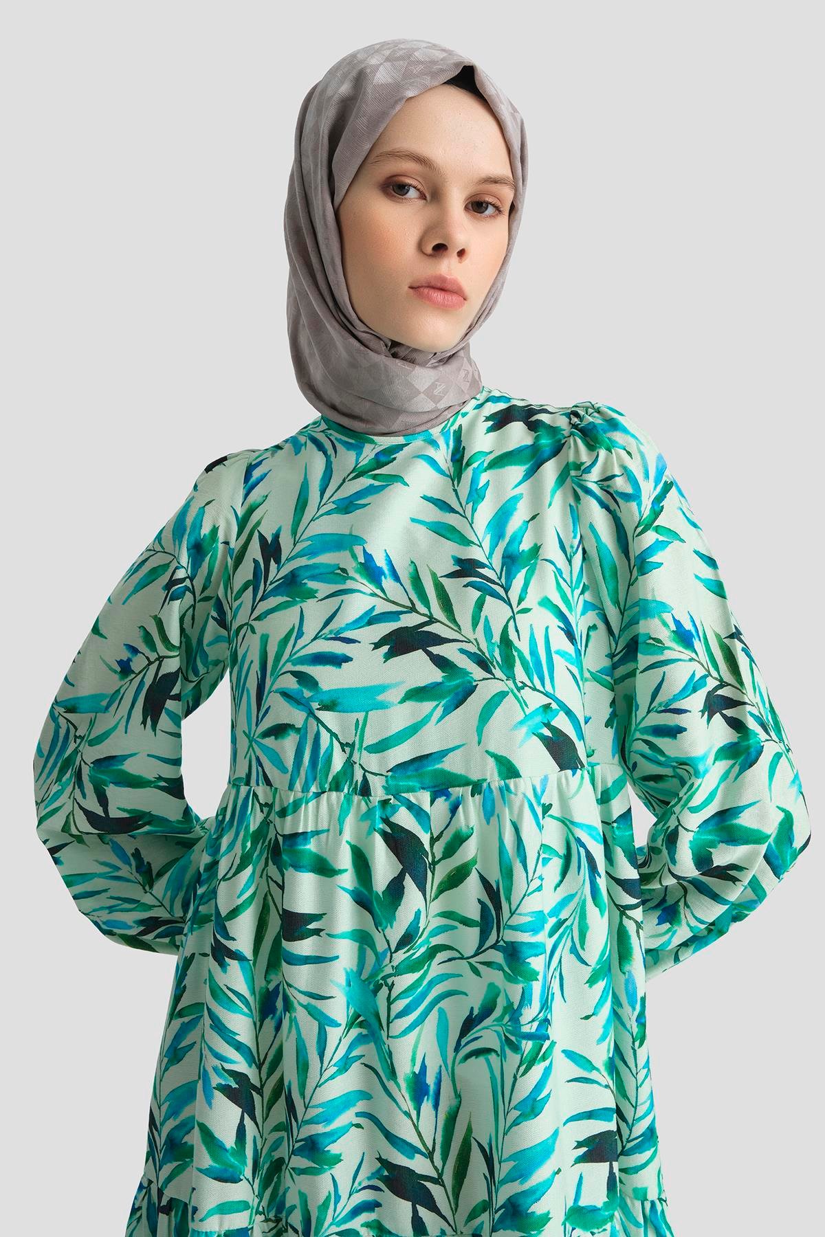 ARMİNE TREND Çiçek Desenli Elbise-Desenli Mavi 25YT910