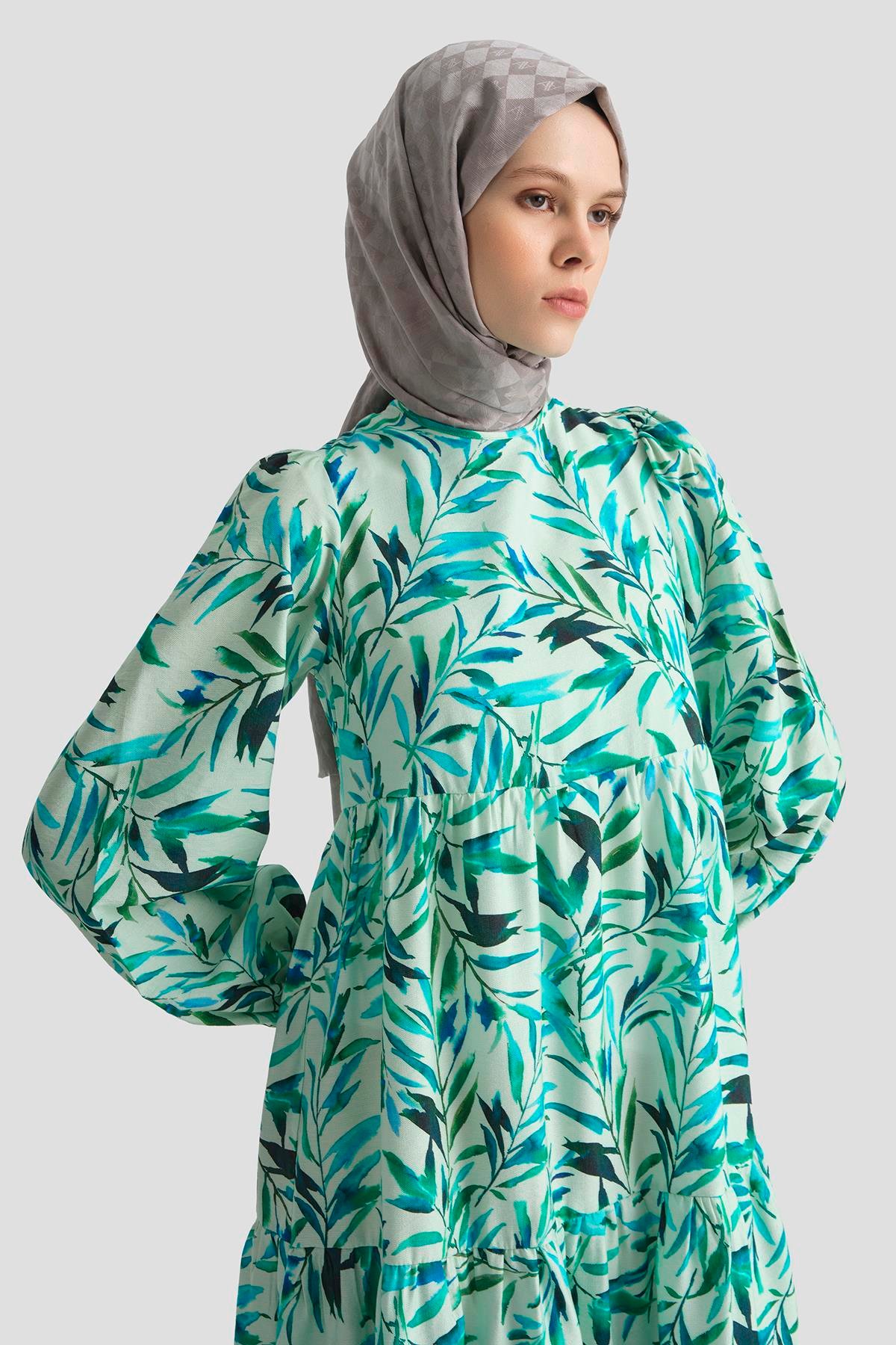 ARMİNE TREND Çiçek Desenli Elbise-Desenli Mavi 25YT910