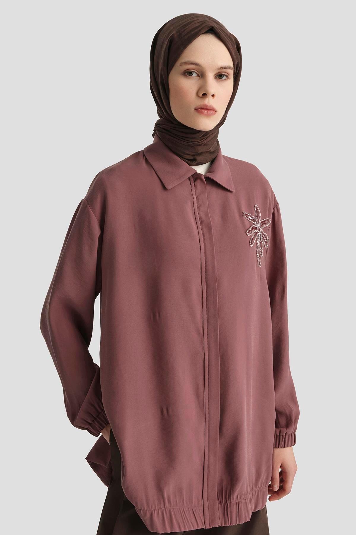 ARMİNE TREND Çiçek Desenli Gizli Fermuarlı Tunik-Gül 25YT466