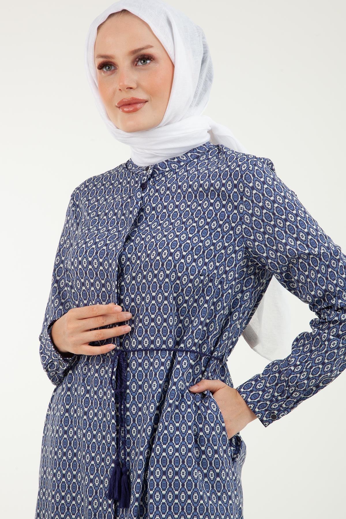 ARMİNE TREND Çini Desenli Bel Bağlamalı Tunik-Orjinal 23YT466