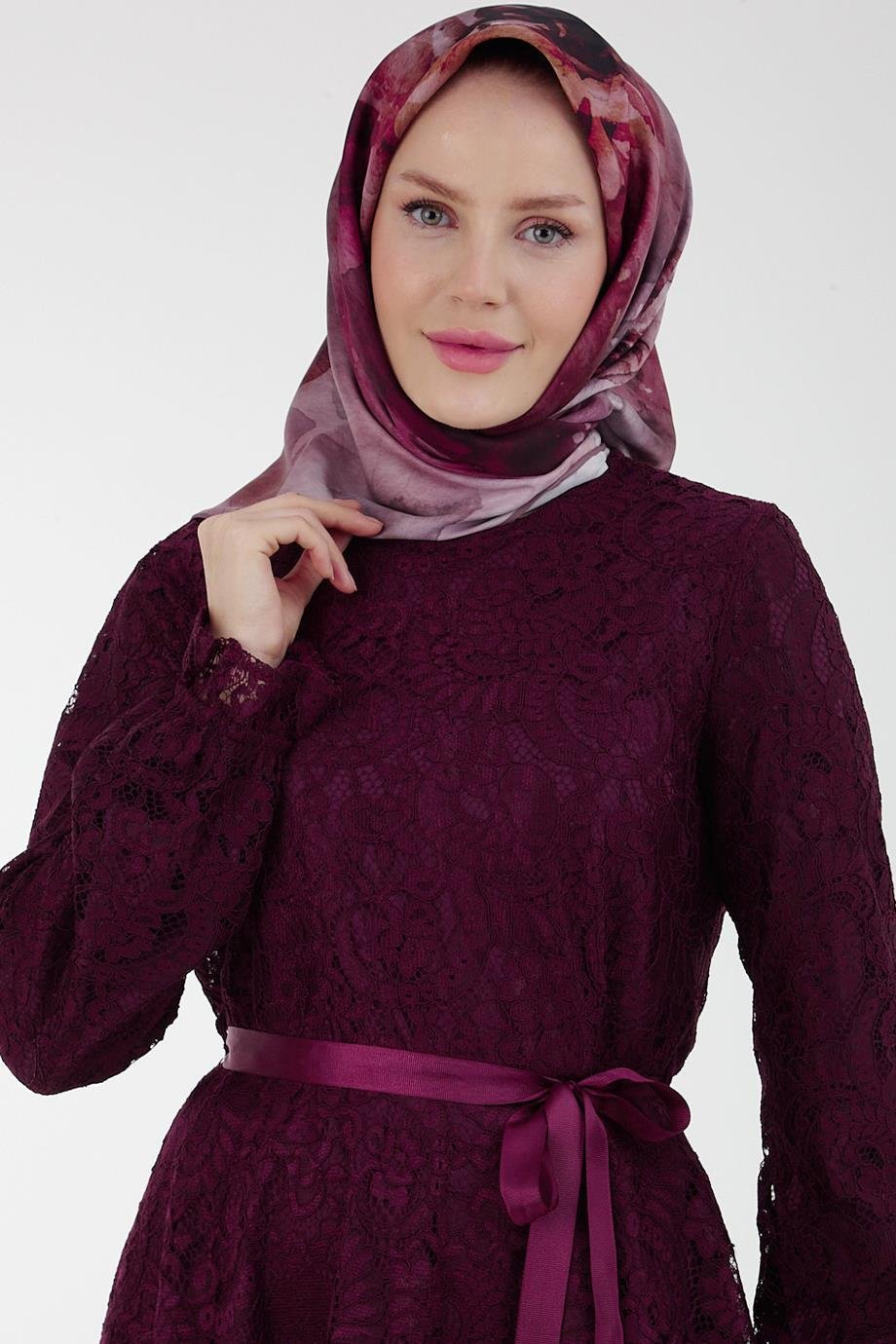 ARMİNE TREND Dantelli İç Astarlı Elbise-Viyolet 23YT926
