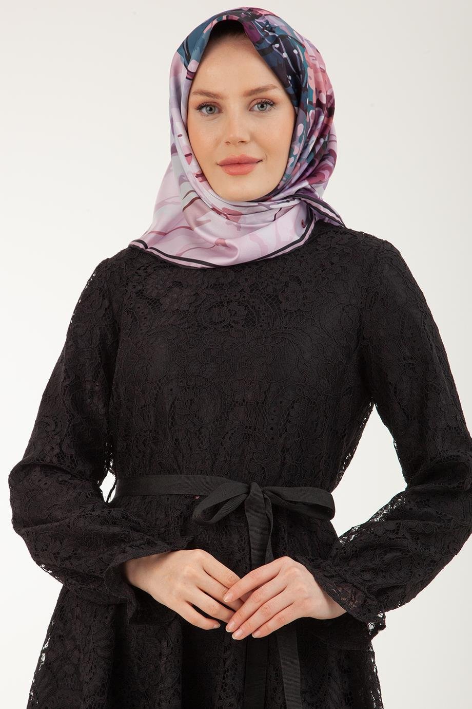 ARMİNE TREND Dantelli İç Astarlı Elbise-Siyah 23YT926