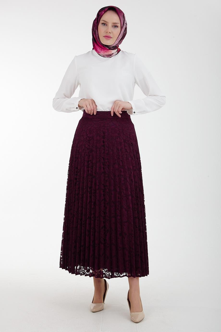 ARMİNE TREND Dantelli Piliseli Etek-Viyolet 23YT110