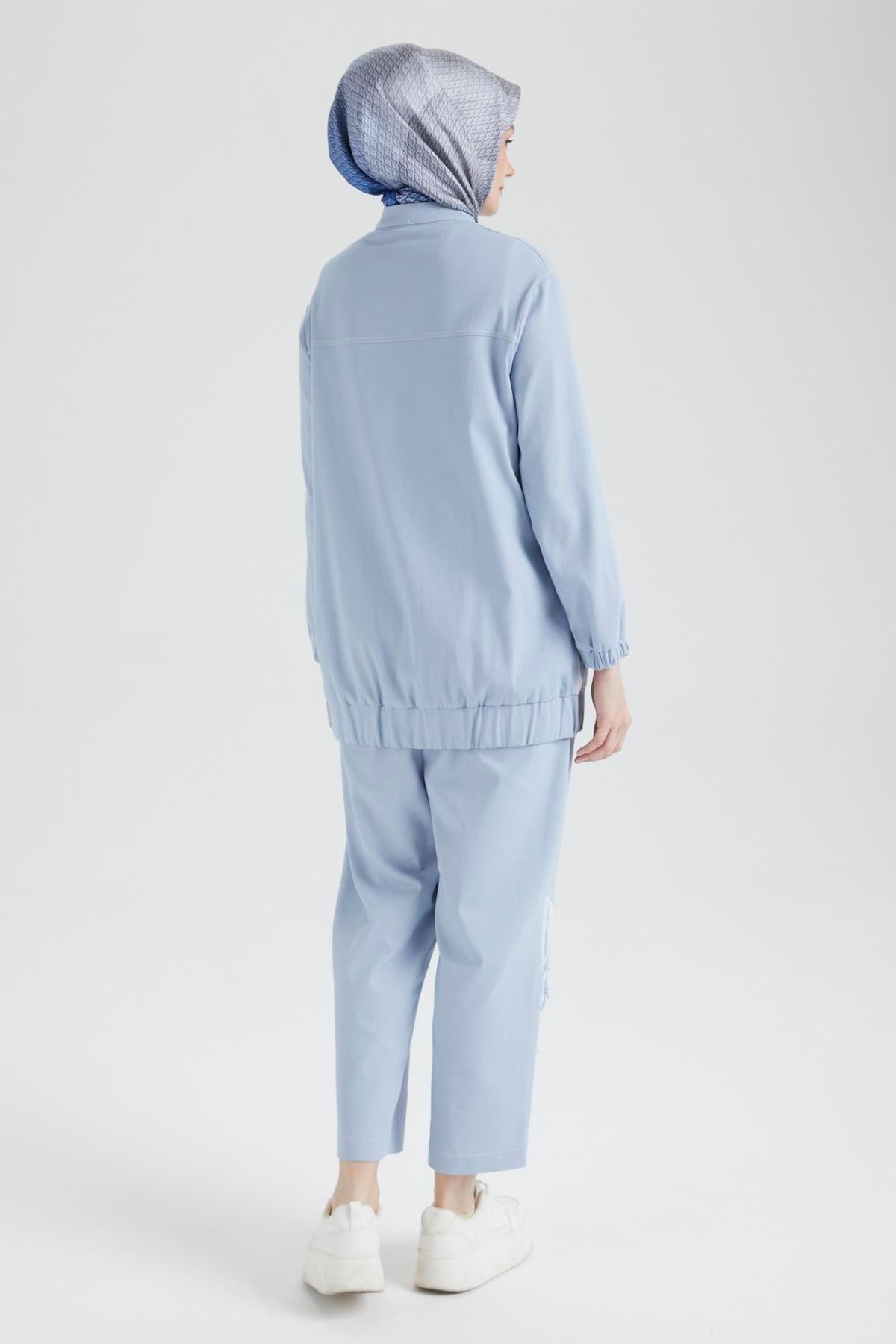 ARMİNE TREND Denim Kumaş Eskitme Detaylı Pantolonlu İkili Takım Buz Mavi 25YT666