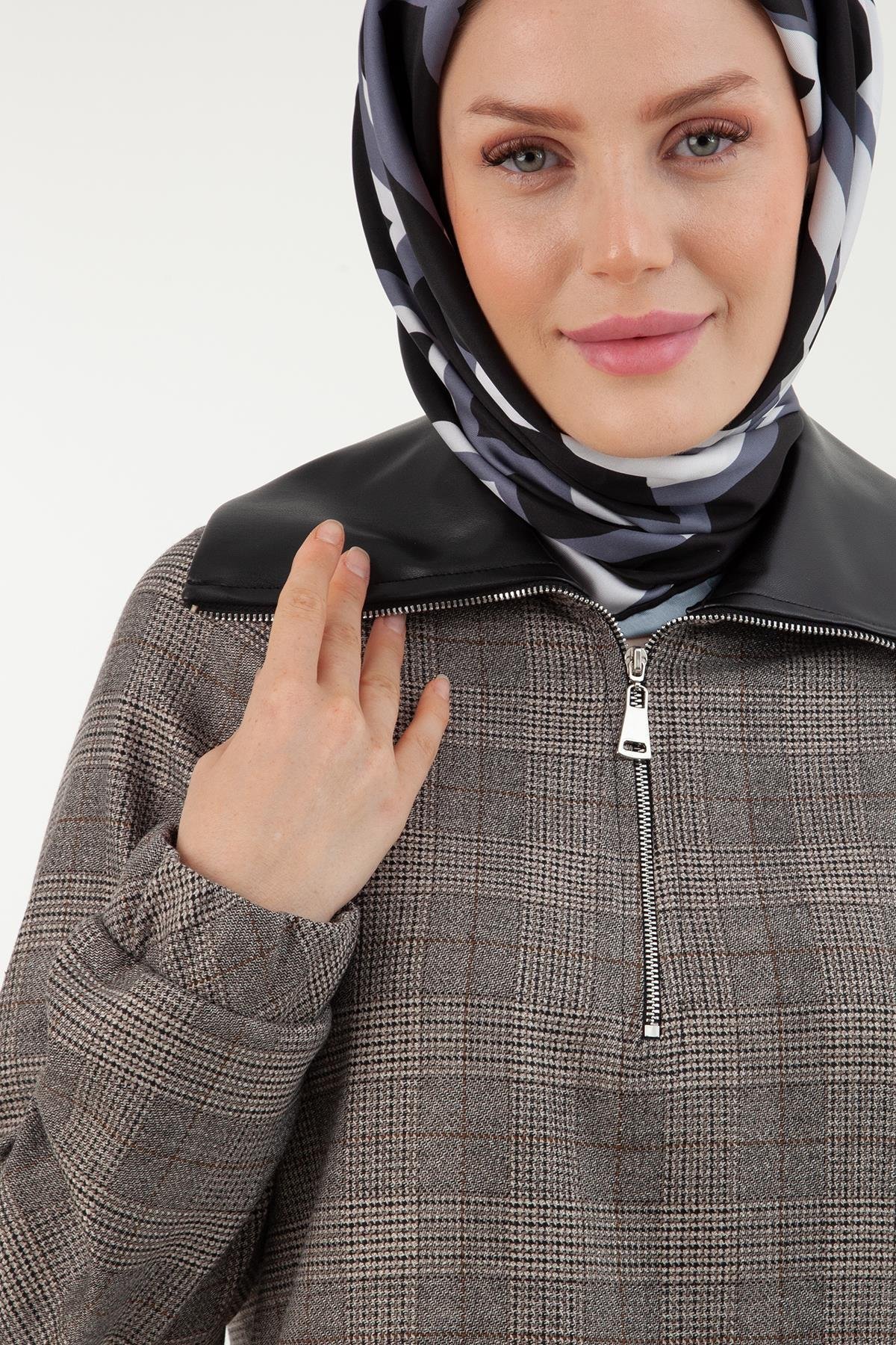 ARMİNE TREND Deri Detaylı Fermuarlı Takım-Siyah 23KT605
