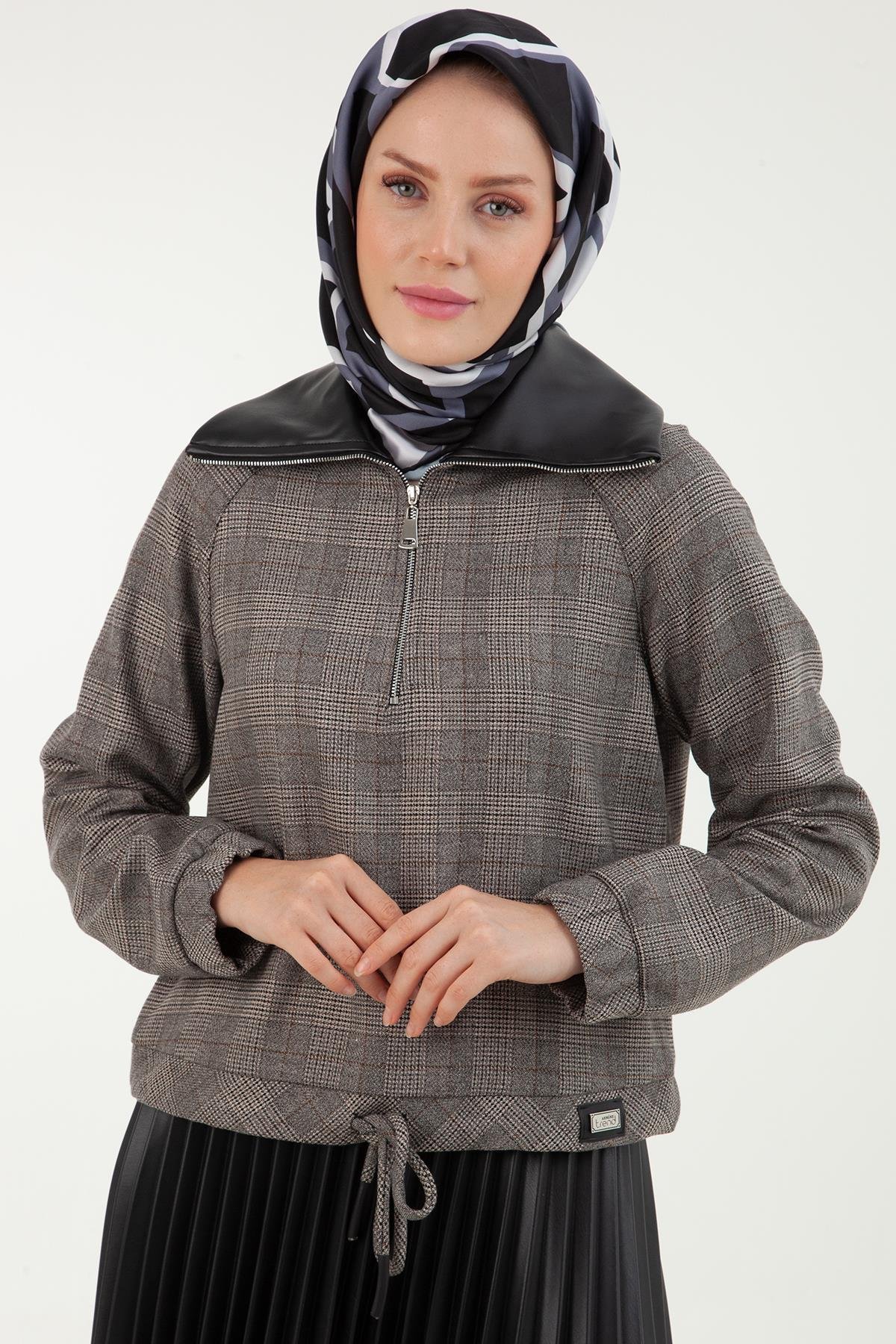 ARMİNE TREND Deri Detaylı Fermuarlı Takım-Siyah 23KT605