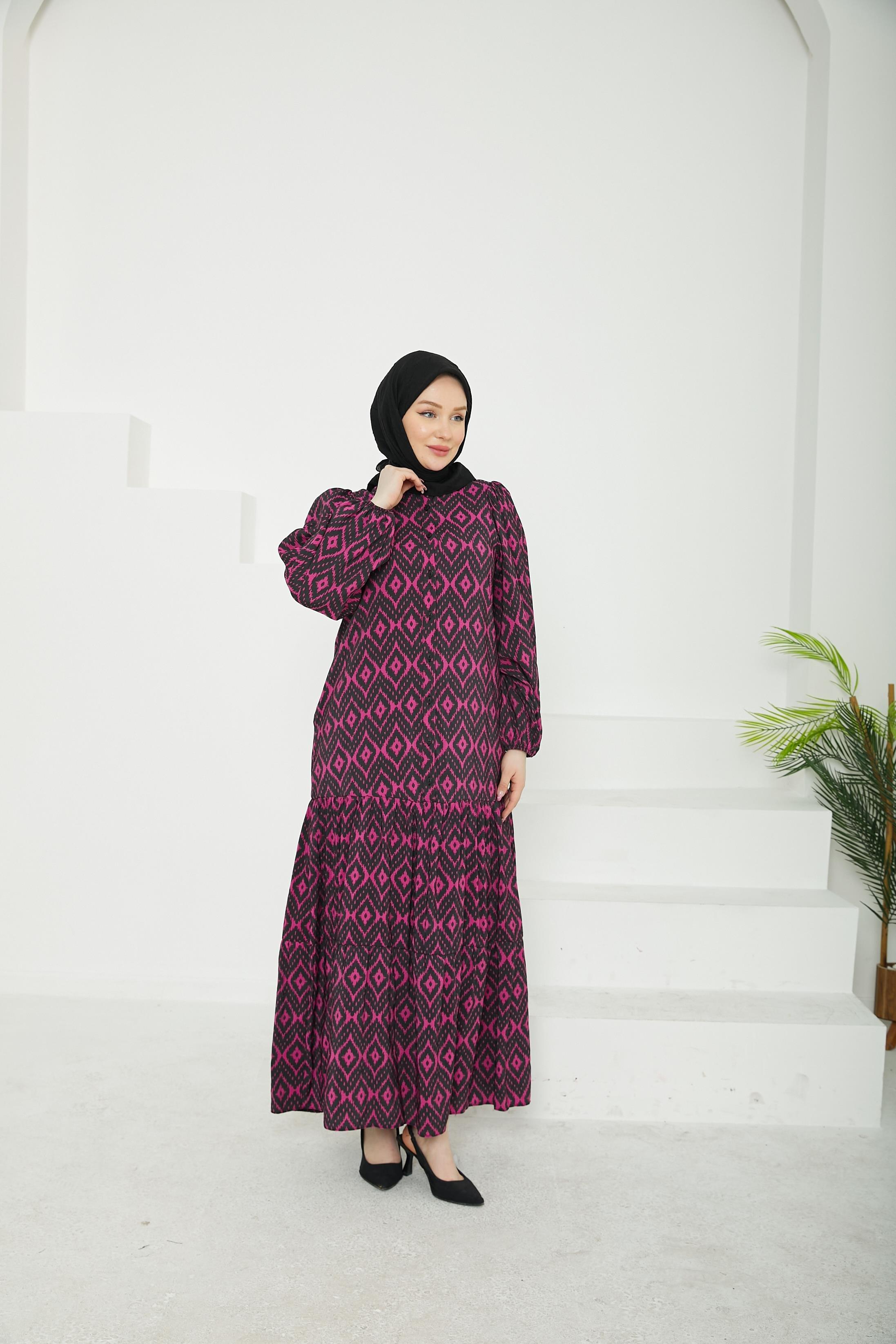 ARMİNE TREND Desenli Elbise-Lacivert-25YT907