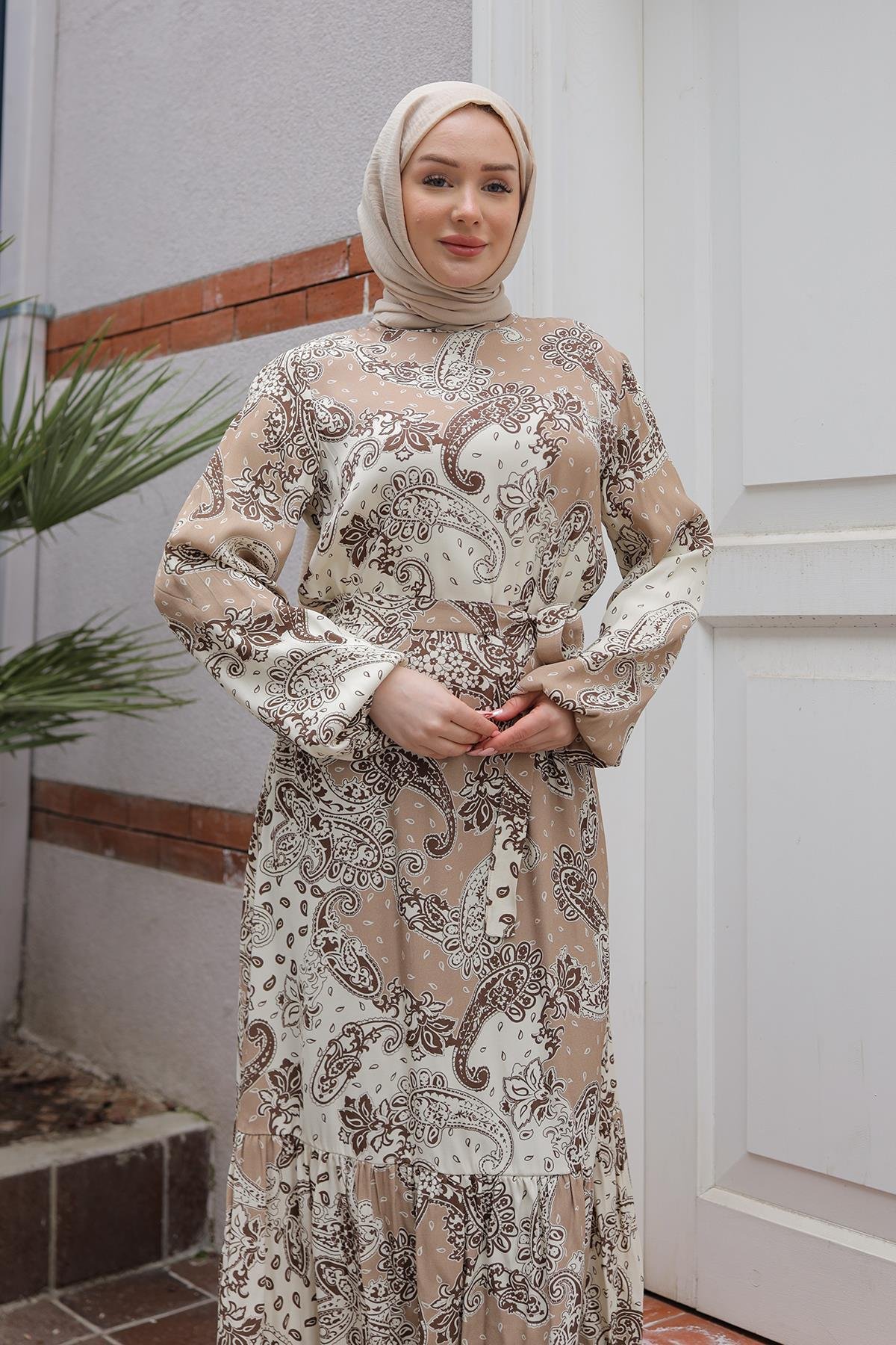 ARMİNE TREND Desenli Elbise-Şaldesen 25YT928