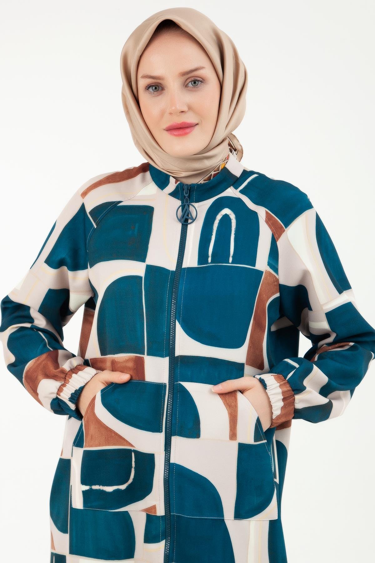 ARMİNE TREND Dijital Baskılı Scuba Kumaş Kolları Lastikli Tunik-Orjinal 23KT416
