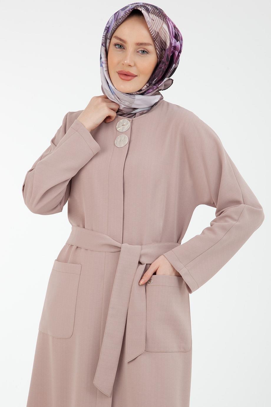 ARMİNE TREND Düğmeli Giy Çık Elbise-Bej 23YT509