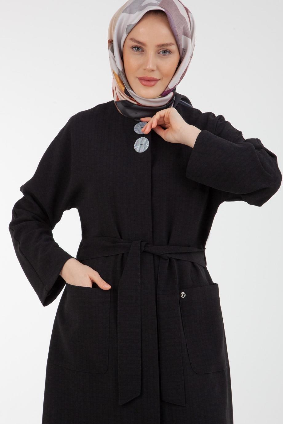 ARMİNE TREND Düğmeli Giy Çık Elbise-Siyah 23YT509