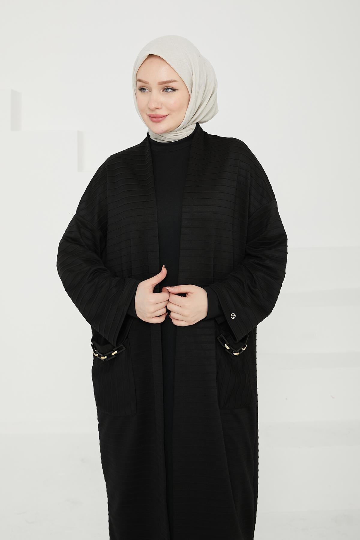ARMİNE TREND Elbiseli Hırkalı İkili Takım-Siyah 24KT643