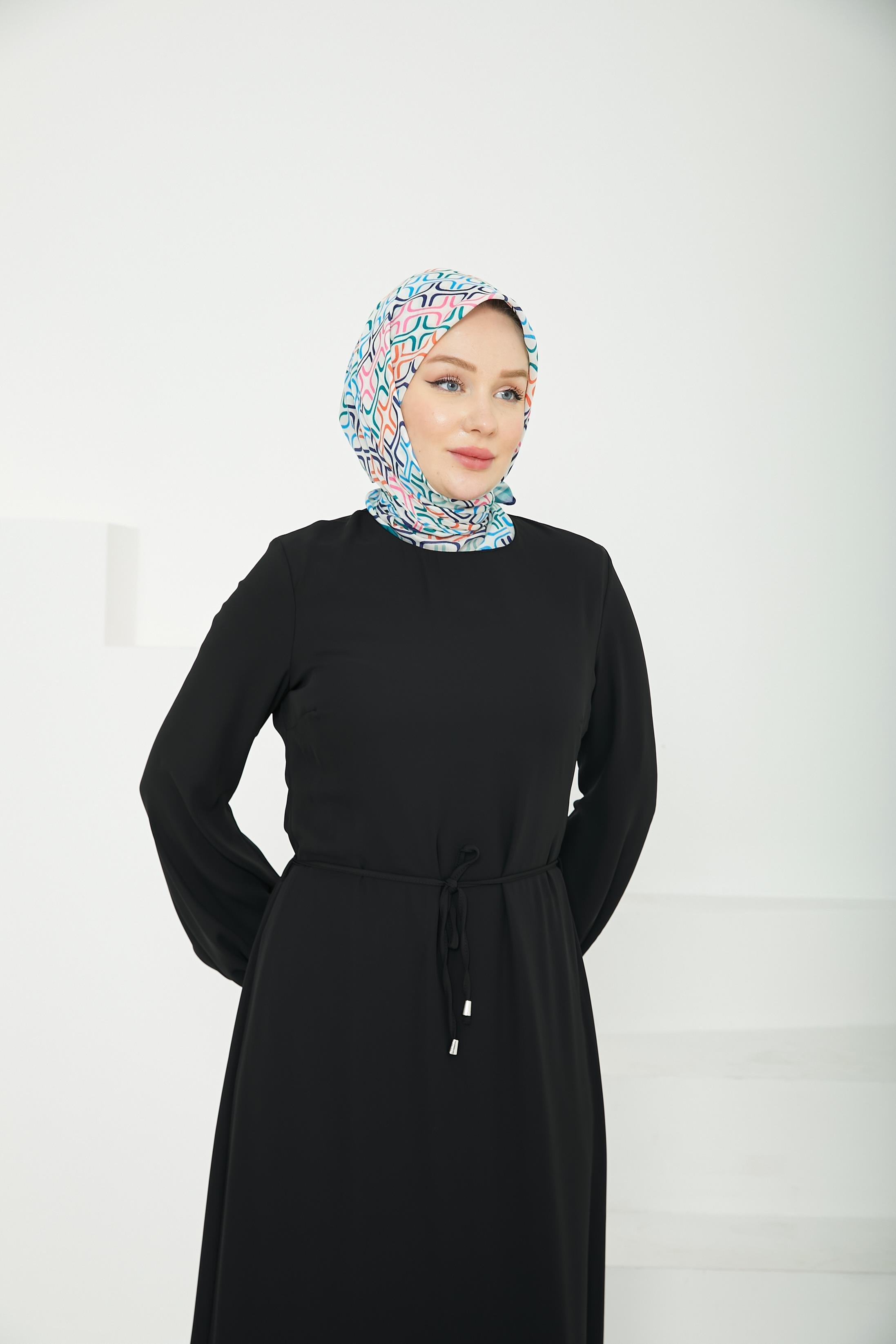 ARMİNE TREND Etek Ucu Tül Desenli Fermuarlı Elbise-SİYAH-25YT924