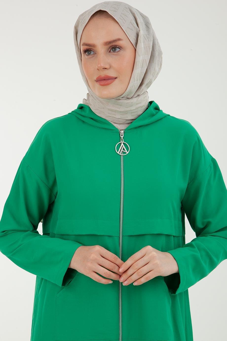 ARMİNE TREND Fermuarlı Önden Cepli Pantolonlu İkili Takım-Benetton Yeşili 23YTD608