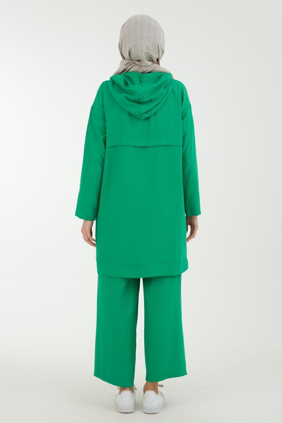 ARMİNE TREND Fermuarlı Önden Cepli Pantolonlu İkili Takım-Benetton Yeşili 23YTD608