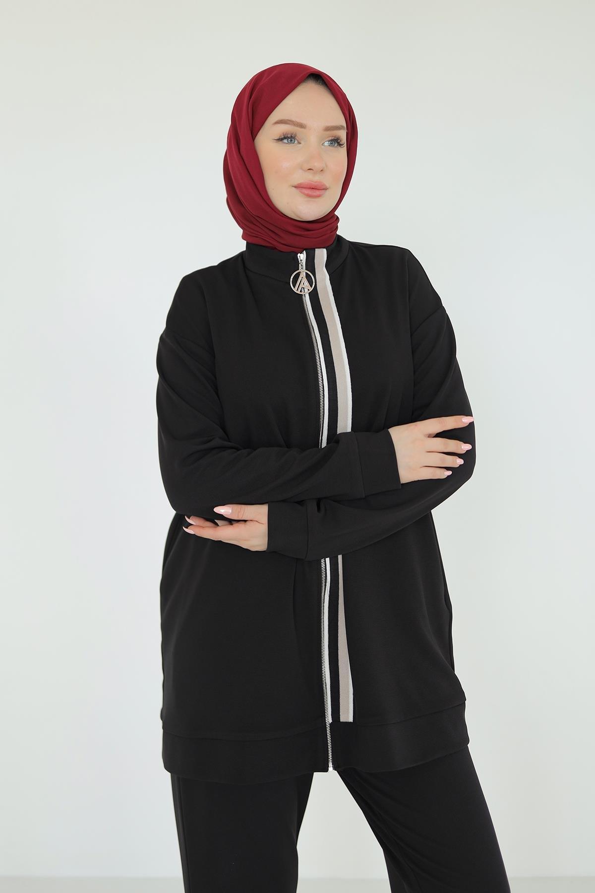 ARMİNE TREND Fermuarlı Pantolonlu İkili Takım-Siyah 25YT633