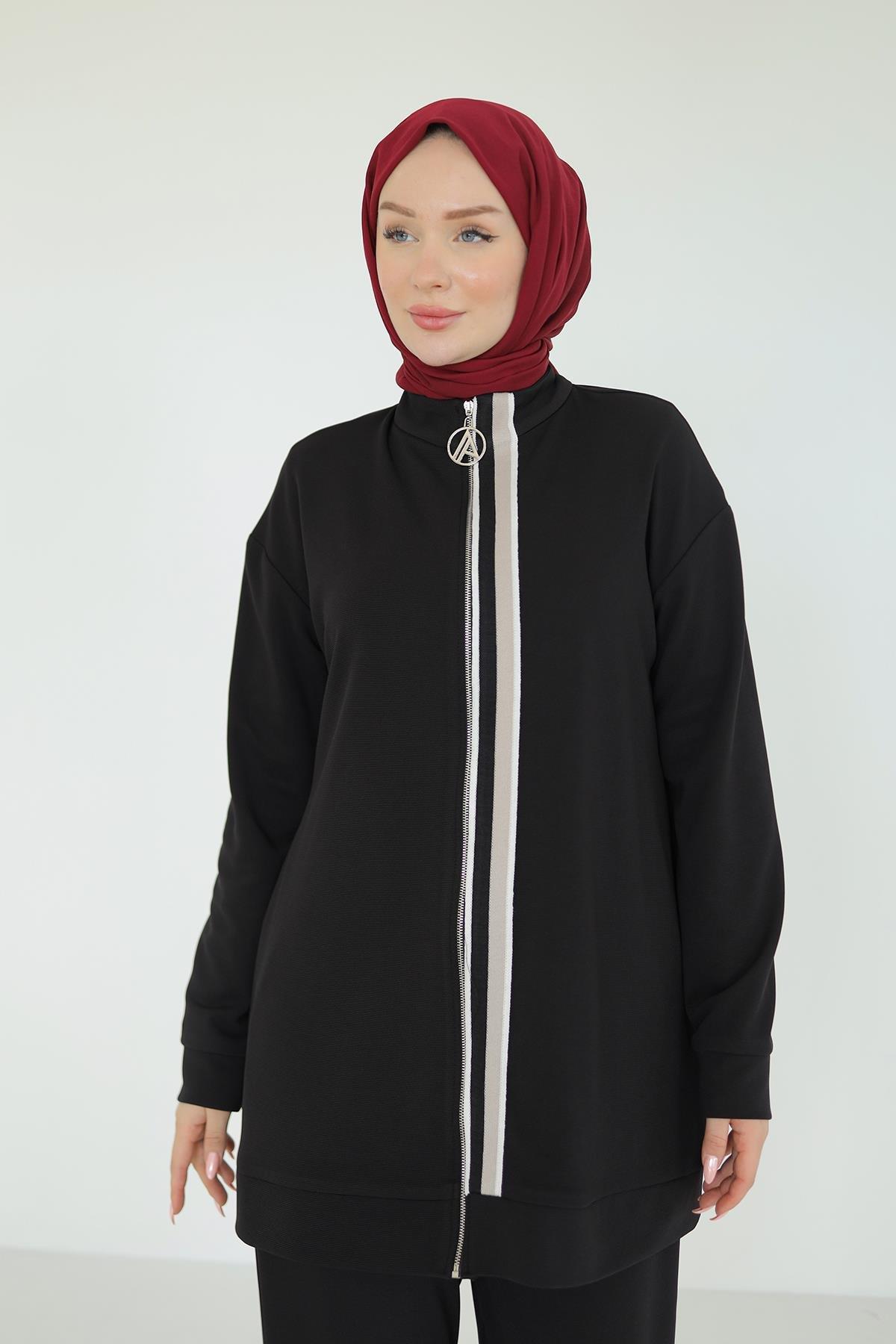 ARMİNE TREND Fermuarlı Pantolonlu İkili Takım-Siyah 25YT633