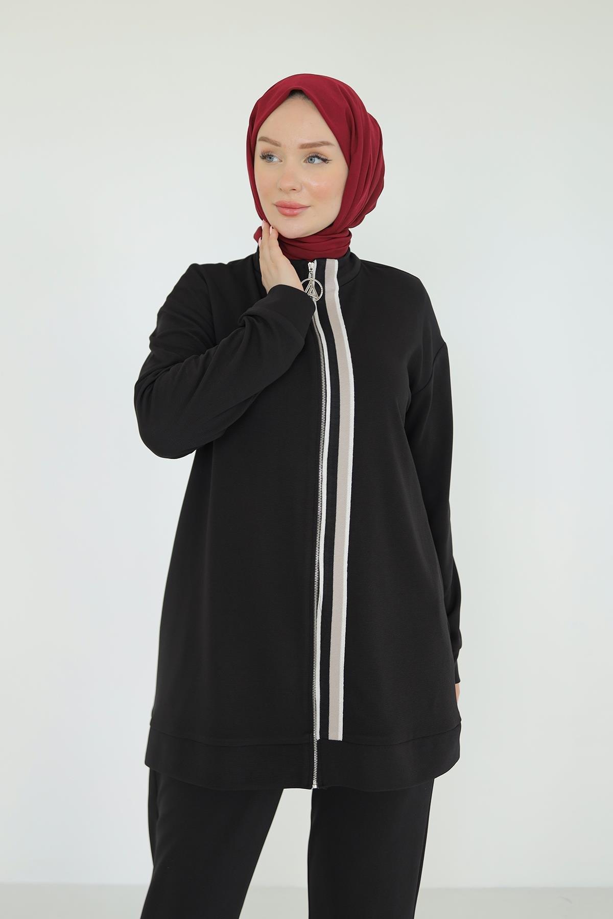 ARMİNE TREND Fermuarlı Pantolonlu İkili Takım-Siyah 25YT633